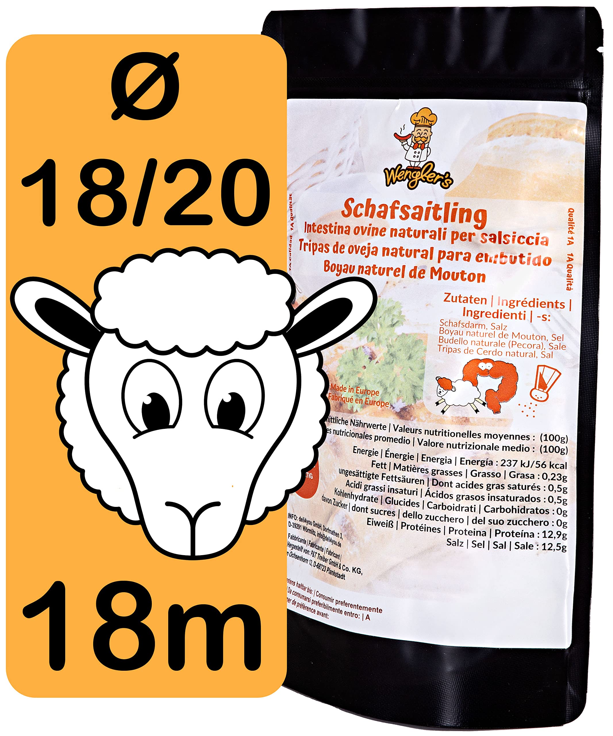 Wengler's Schafsaitling 18/20 18m - Schafsdarm Naturdarm für Bratwurst zart und dünn - 1A Metzgerqualität - brühfest, räucherfähig Schafsaitling 18/20 - 18m Angebot bei HelloDeals