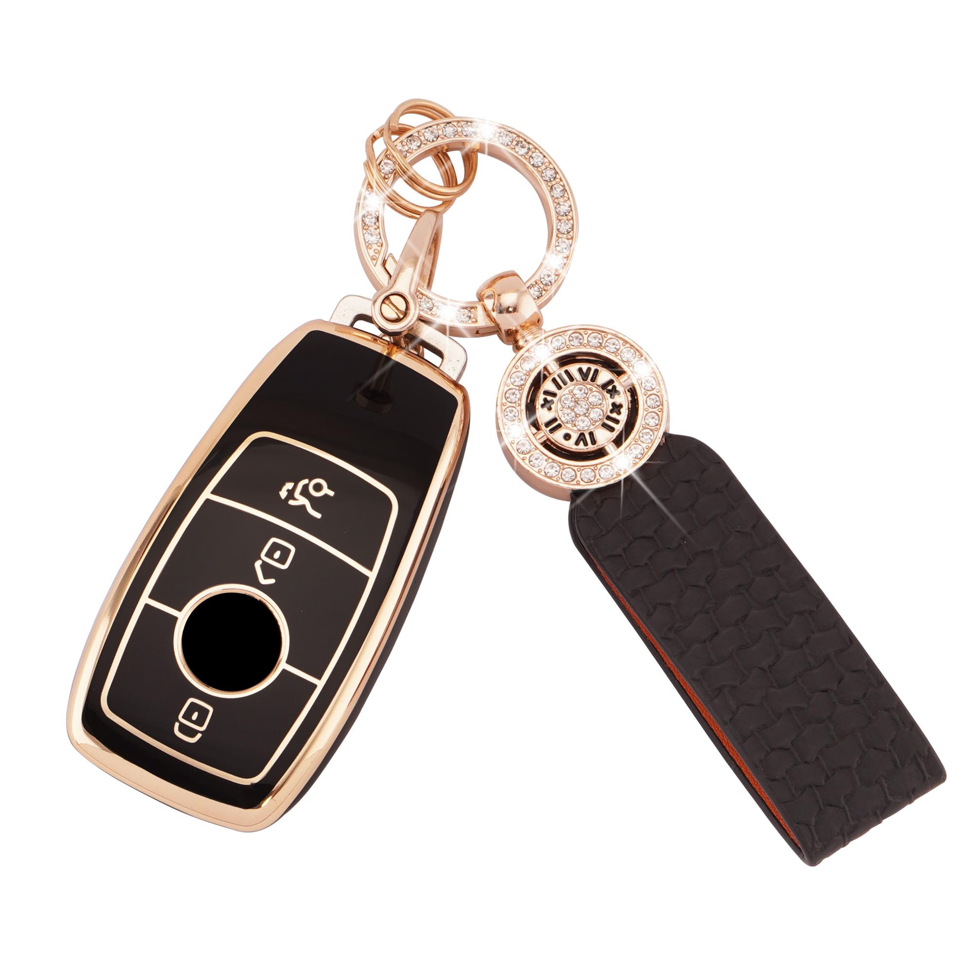 Koaudb Autoschlüssel Hülle Passt für Mercedes Benz A B C E G S SL CLS-Klasse AMG 3 Tasten Auto Schlüssel Cover TPU Schlüsselhülle mit Lederanhänger Schlüsselanhänger (C-BP-Bz-3L) for Benz(3L) Schwarz Angebot bei HelloDeals