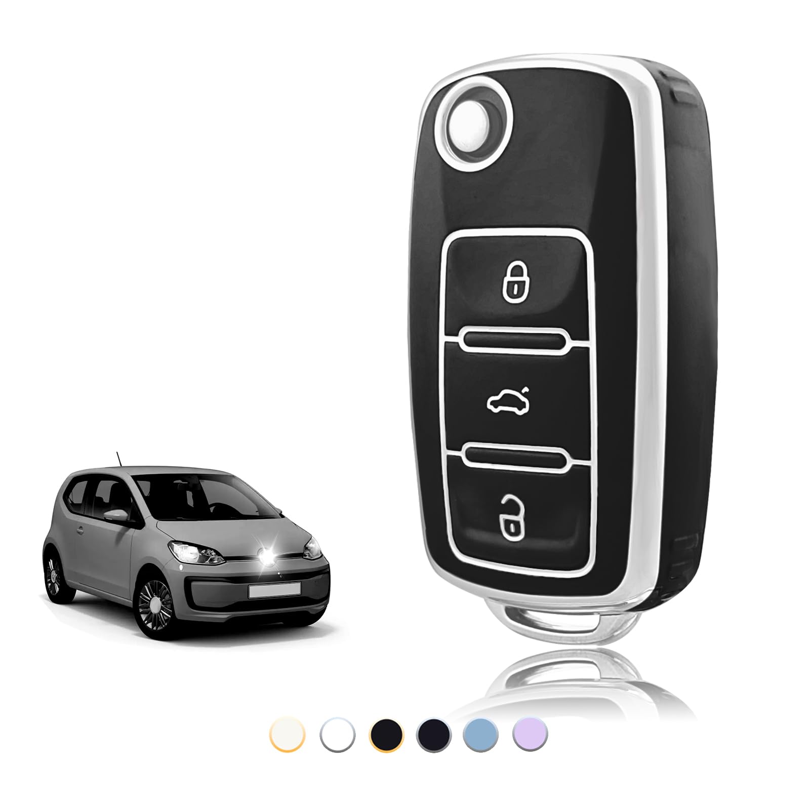 TOOMUME Schlüsselhülle TPU, Autoschlüssel Hülle Passt für VW Volkswagen Golf 4/5/6 Polo Up Jetta Caddy Beetle Multivan T5 Seat Ibiza Leon Skoda Fabia, Schlüsselcover Schutz Schlüsselgehäuse - Flip Key 3 Tasten Schwarz Silber Angebot bei HelloDeals