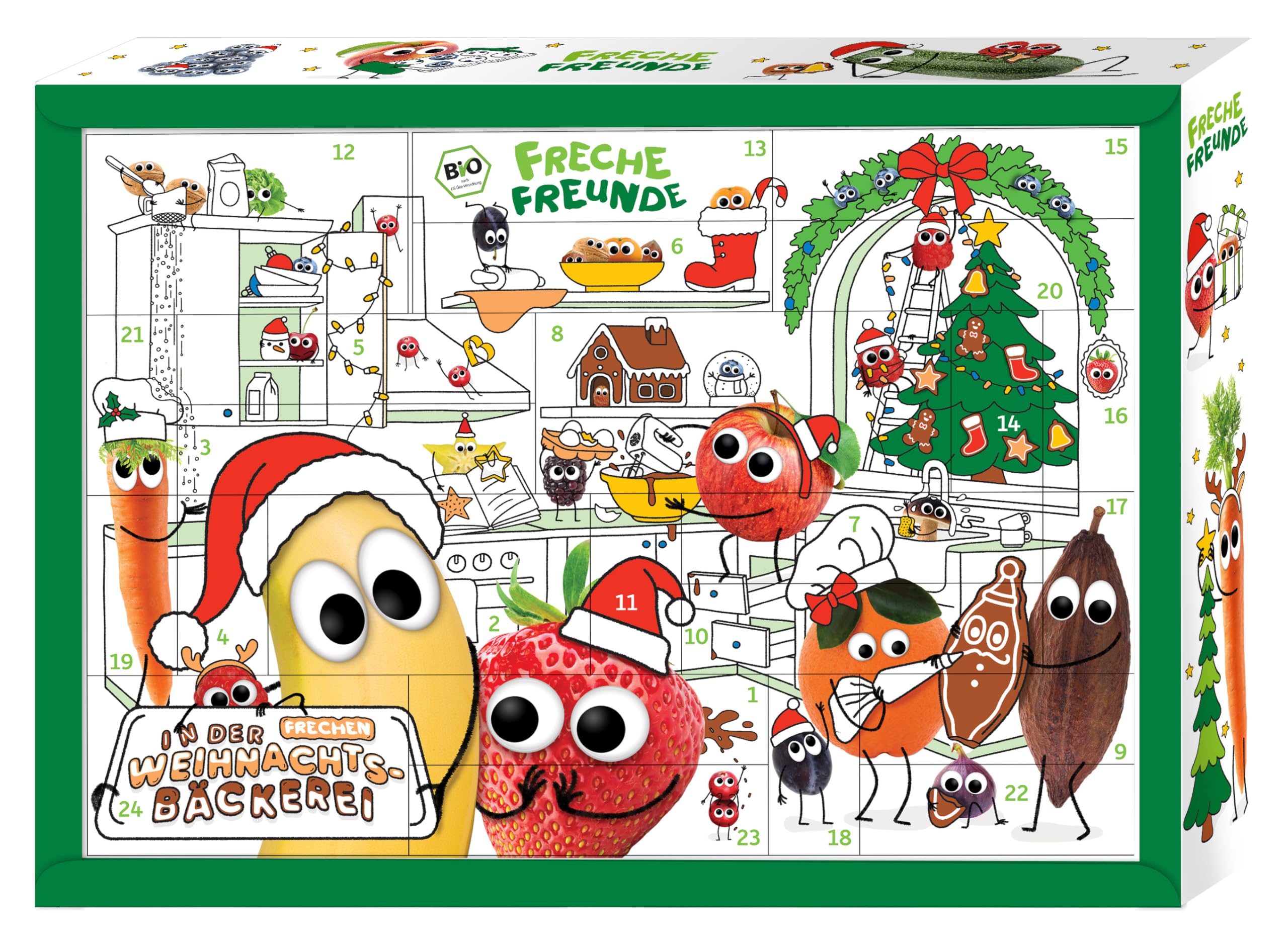 FRECHE FREUNDE Bio Adventskalender 2025 für Kids, Weihnachtskalender, enthält 24 Türchen mit Bio Snacks und Überraschungen, inklusive Such-Spiel, ideal für Kinder, ohne Zuckerzusätze, 1 Stück = 1995g Angebot bei HelloDeals