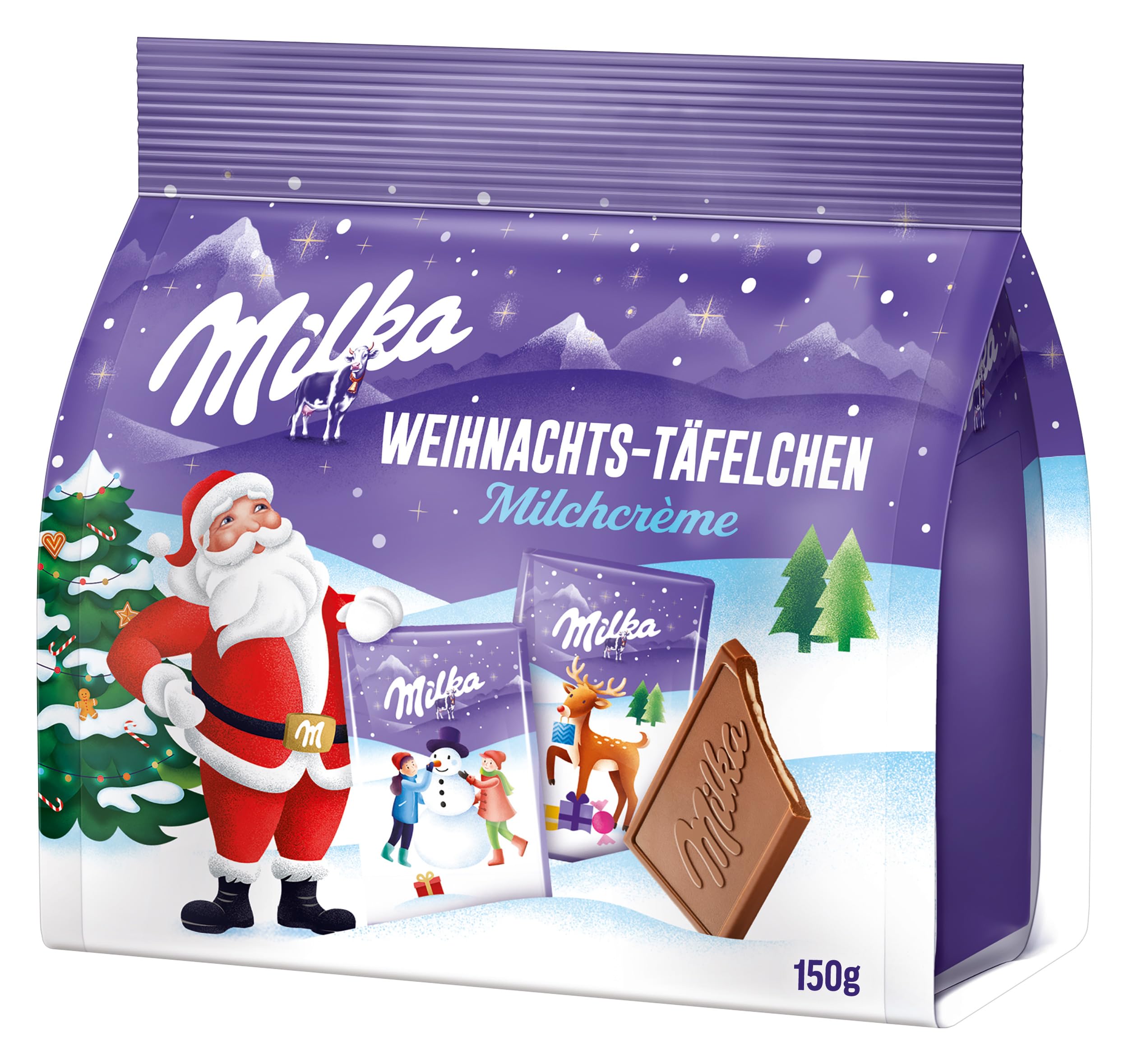 Milka Weihnachts-Täfelchen Milchcrème – Zarte Alpenmilch-Schokolade mit cremiger Füllung – 150g Angebot bei HelloDeals