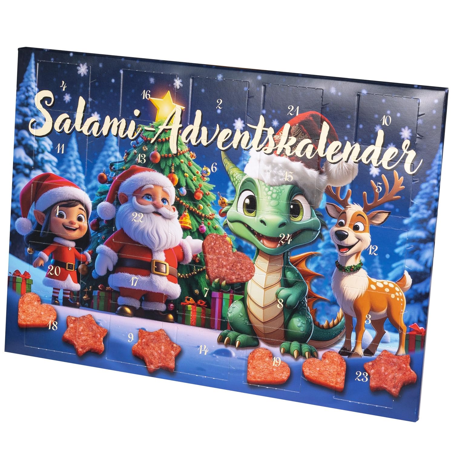 WURSTBARON® Draco Salami Adventskalender – 24 Mini Wurst Sterne und Herzen, Snacks und Leckereien für Kinder zu Weihnachten – hochwertige Qualität und rauchige Aromen, 40,8 g Angebot bei HelloDeals