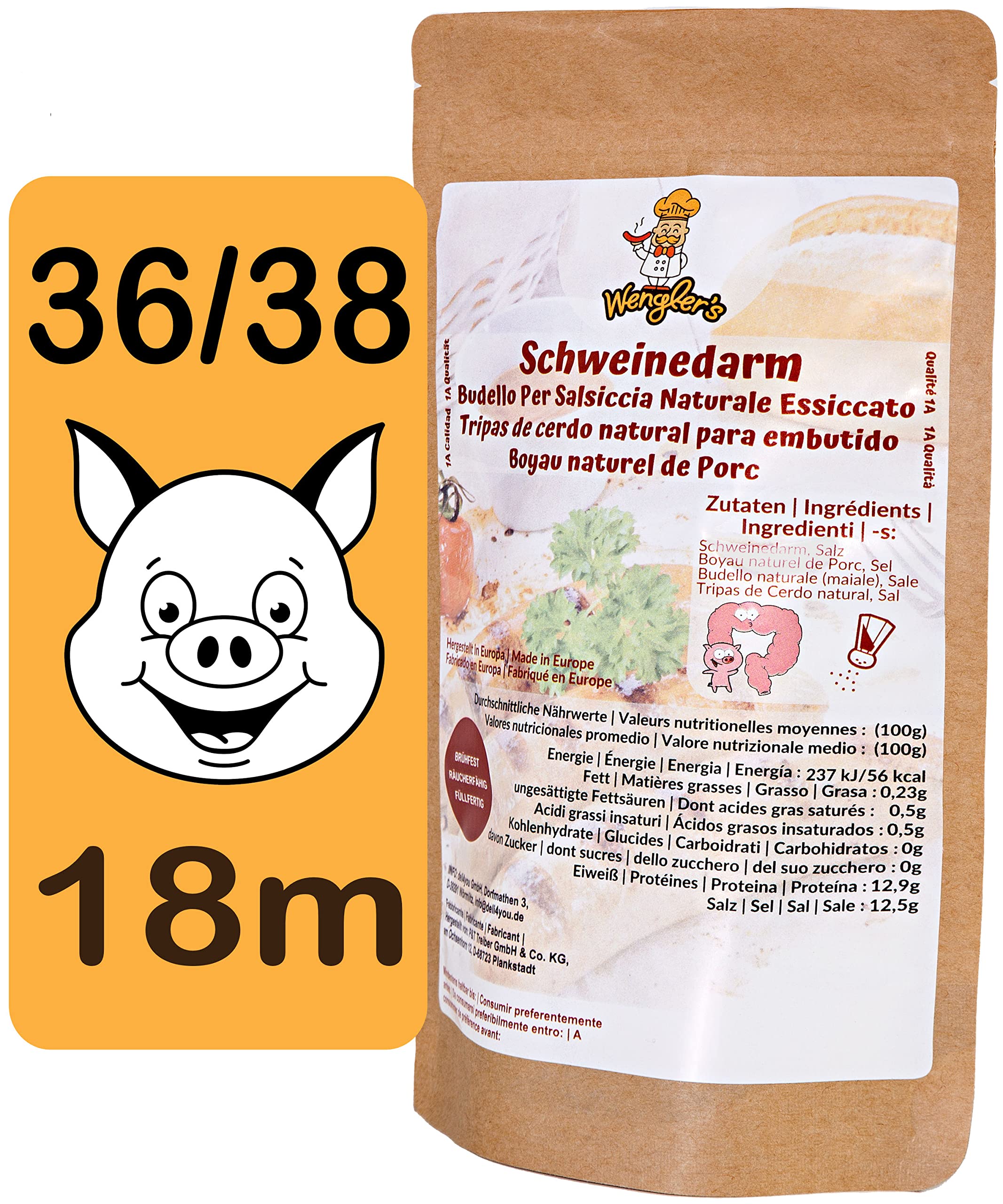 Wengler's Schweinedarm 36/38 18 Meter Darm zum Wursten für Bratwurst - 1A Naturdarm Metzgerqualität - brühfest, räucherfähig 36/38 18m Angebot bei HelloDeals