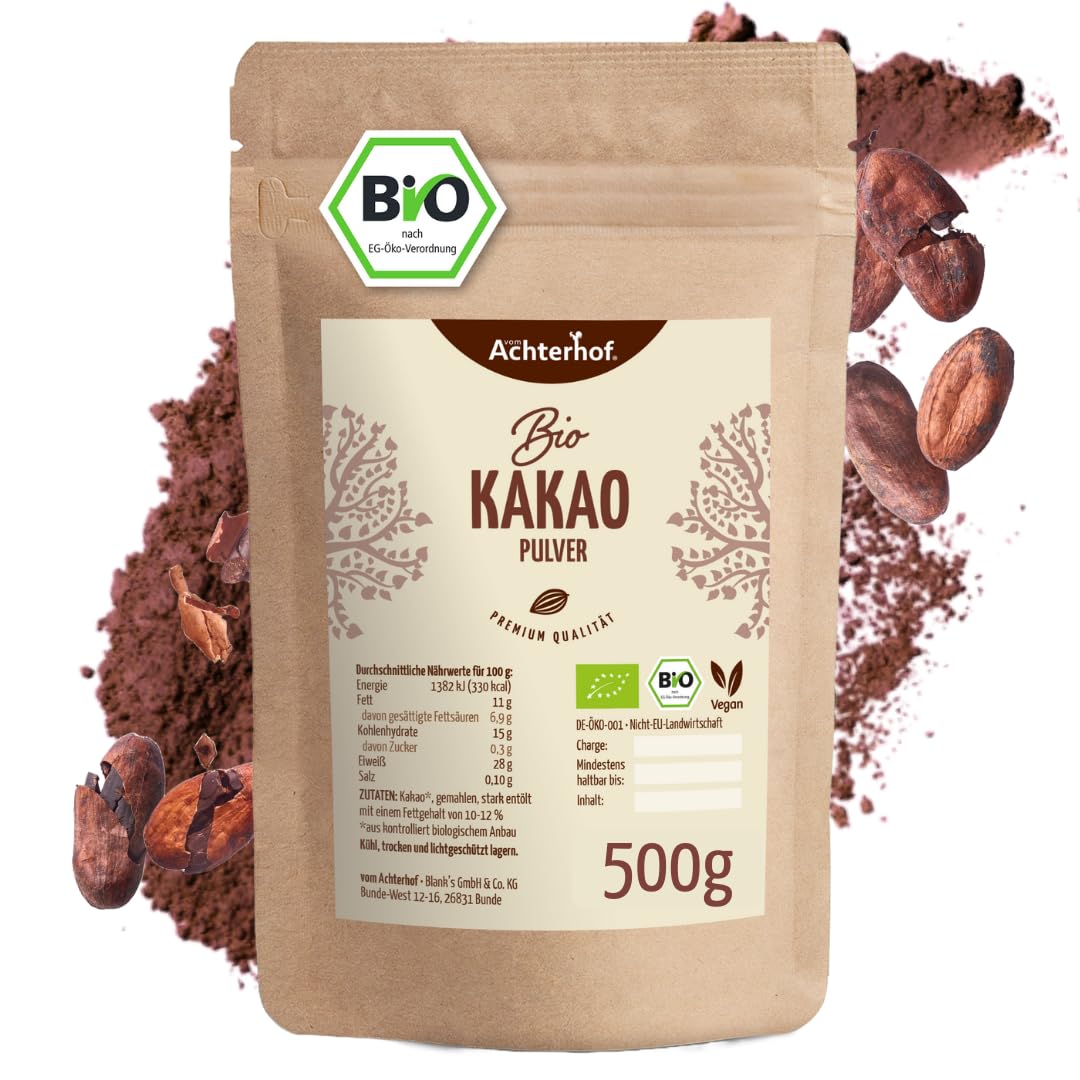 Kakao Pulver Bio 500g | Kakao-Pulver mit feinstem Aroma | naturbelassen und nicht alkalisiert | vom Achterhof Kakao Pulver Bio 500 g (1er Pack) Angebot bei HelloDeals