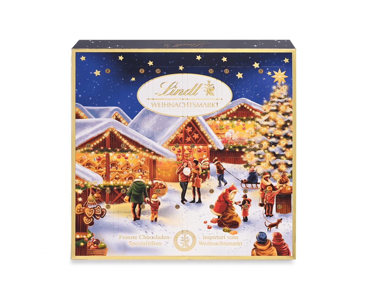 Lindt Weihnachtsmarkt Mini-Tisch-Adventskalender 2025 | 115g | 24 leckere Mini Kugeln in verschiedenen Sorten | festliche Schokolade für die Weihnachtszeit | ideales Schokoladen-Geschenk Angebot bei HelloDeals
