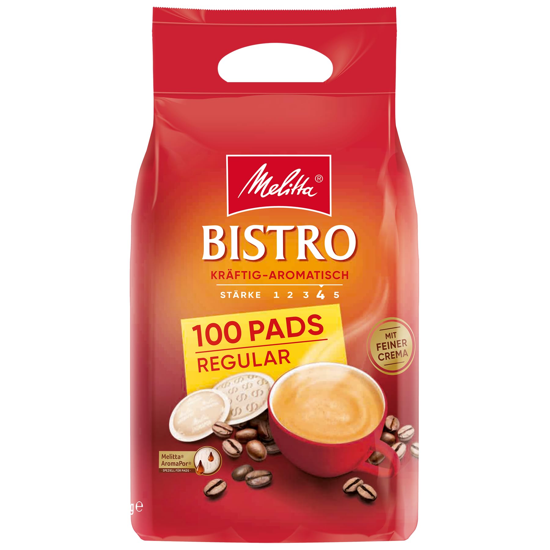 Melitta Café Bistro Röstkaffee in Kaffee-Pads, 100 Pads, Kaffeepads für Pad-Maschine, starke Röstung, geröstet in Deutschland, kräftig-aromatisch Angebot bei HelloDeals