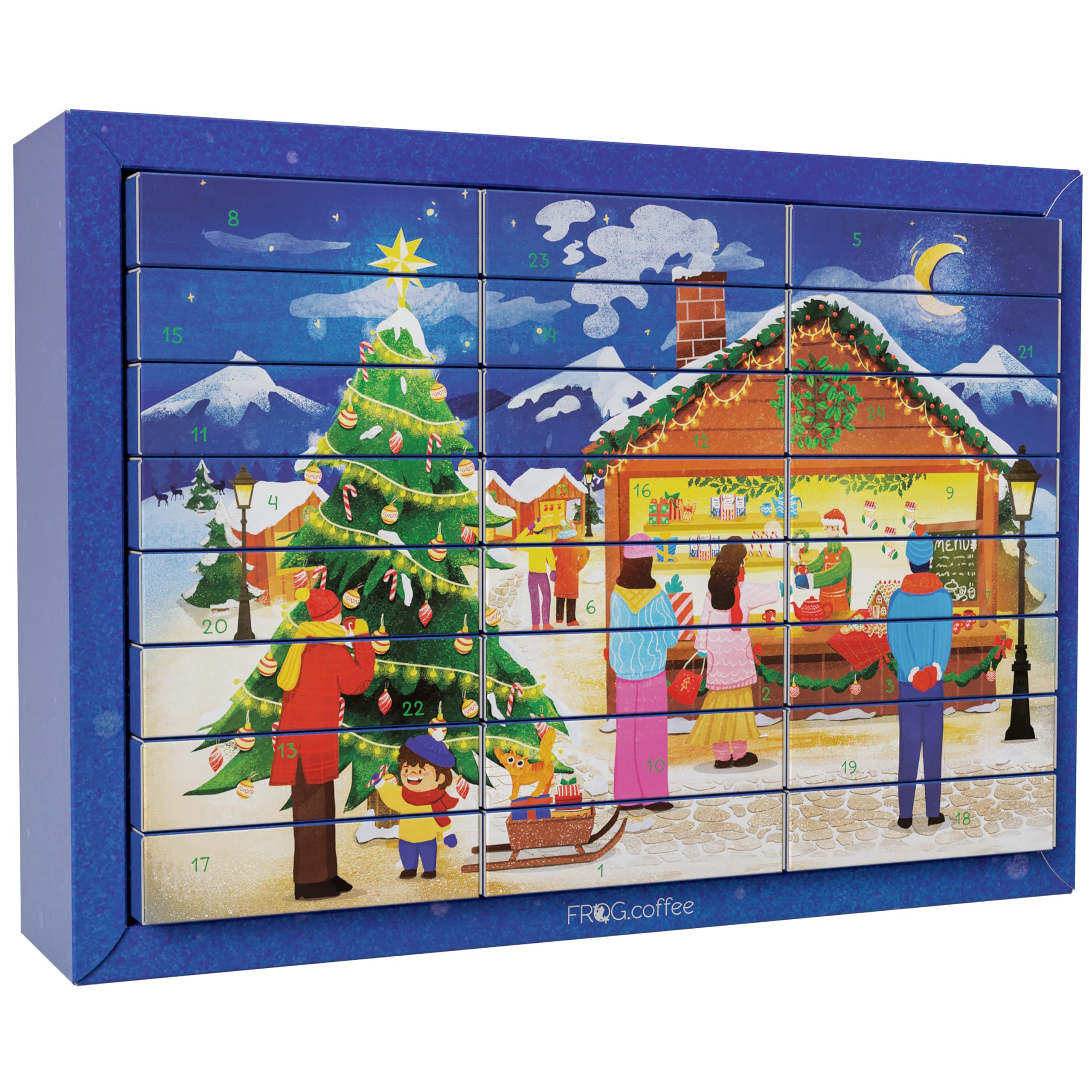 Tee Adventskalender 2025 von FROG.coffee - 48 Teebeutel in 24 verschiedenen Sorten von Top Marken wie Teekanne, Bad Heilbrunner, Bünting, Sonnentor, Meßmer, GEPA, Niederegger uvm. Angebot bei HelloDeals