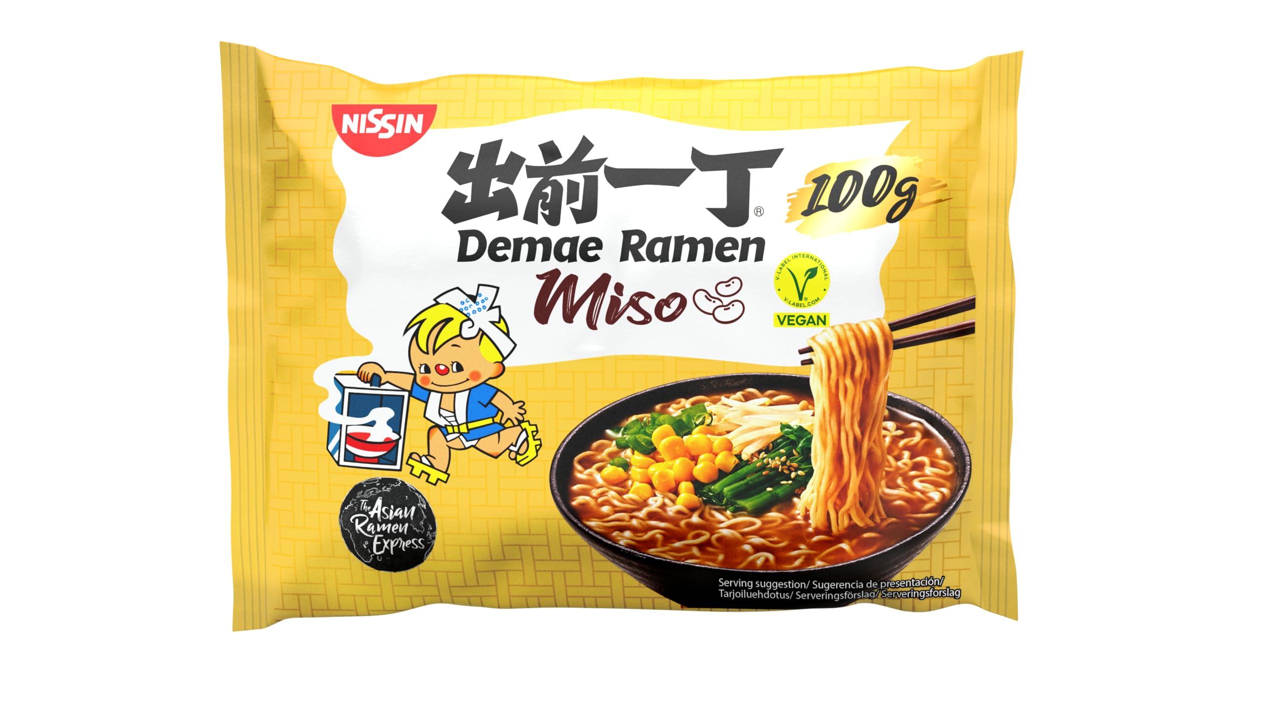 NISSIN Demae Ramen – Miso, 10er Pack, Instant-Nudeln japanischer Art, mit Miso-Geschmack und asiatischen Gewürzen, vegan, schnell und einfach zubereitet, asiatisches Essen (10 x 100 g) 100 g (10er Pack) Angebot bei HelloDeals