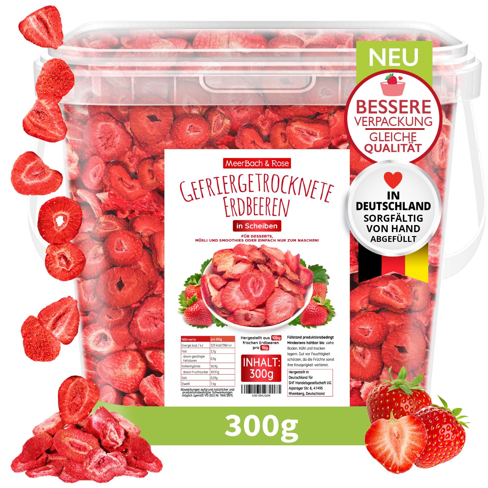 ERDBEEREN GEFRIERGETROCKNET 300g, fruchtige gefriergetrocknete Erdbeeren in Scheiben, gefriergetrocknete Früchte, frei von Zusatzstoffen, in Deutschland hergestellt Angebot bei HelloDeals