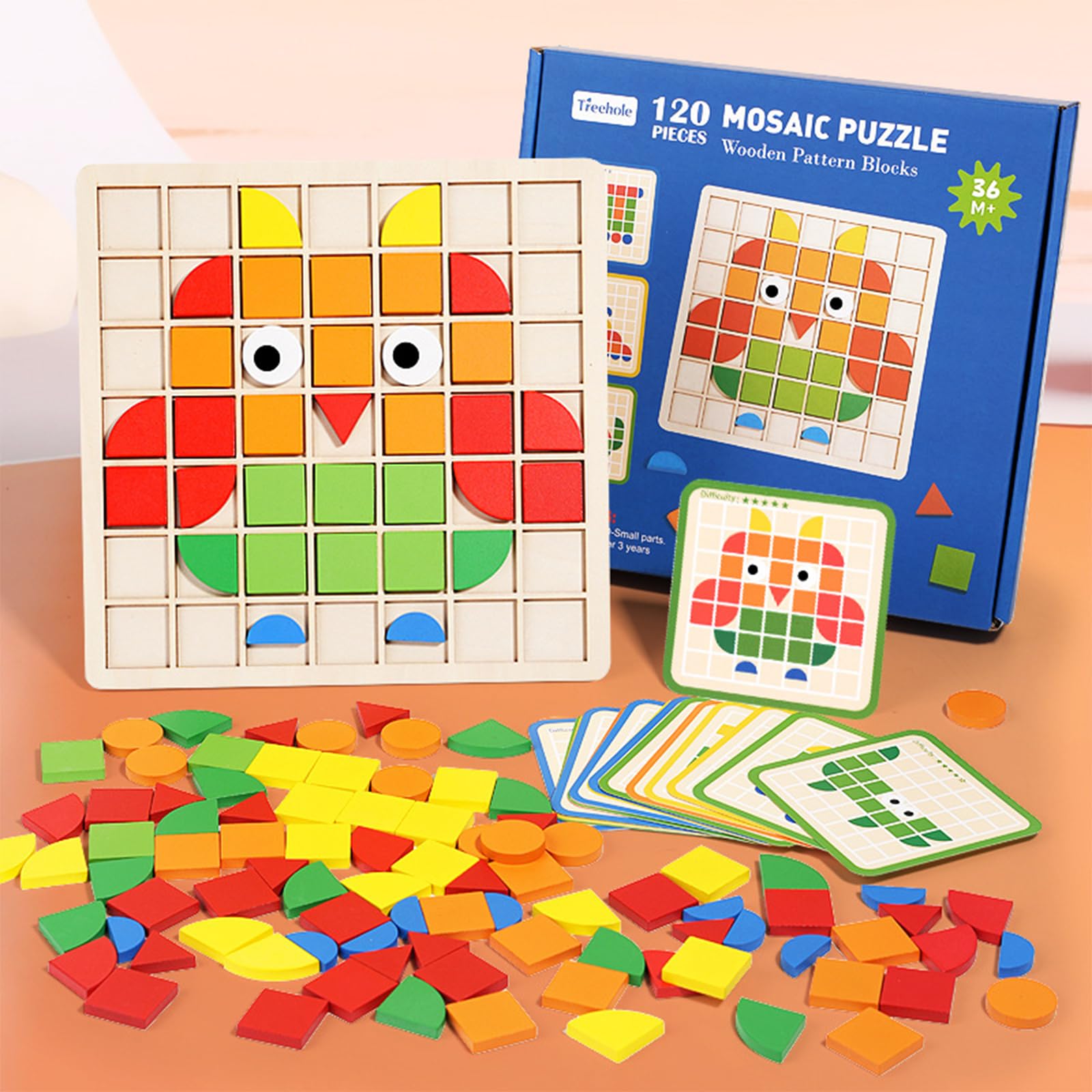 Jastown 120pcs Kreative Mosaik-Puzzle,Hölzerne Muster Blöcke Set,Form Matching Game,Montessori Spielzeug ab 3 4 5 6 Jahre,Tangram Kinder,Sensorische Feinmotorik Konzentrationsspiele Lernspiele Angebot bei HelloDeals