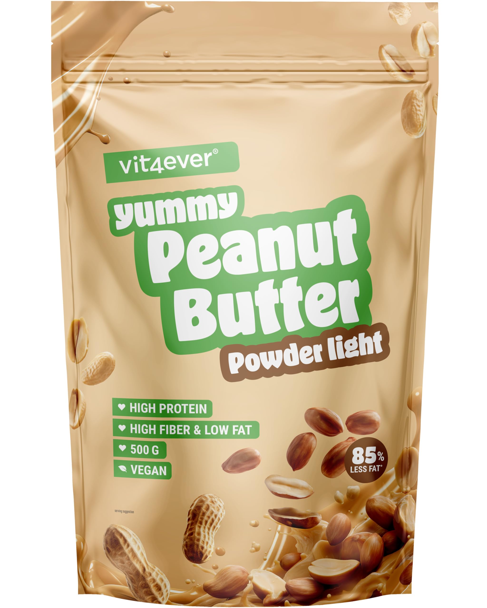 Erdnussbutter light Pulver 500g - Powdered Peanut Butter 85% weniger Fett, ohne Zucker - Peanutbutter Creme mit leckerem Geschmack - Vit4ever Angebot bei HelloDeals