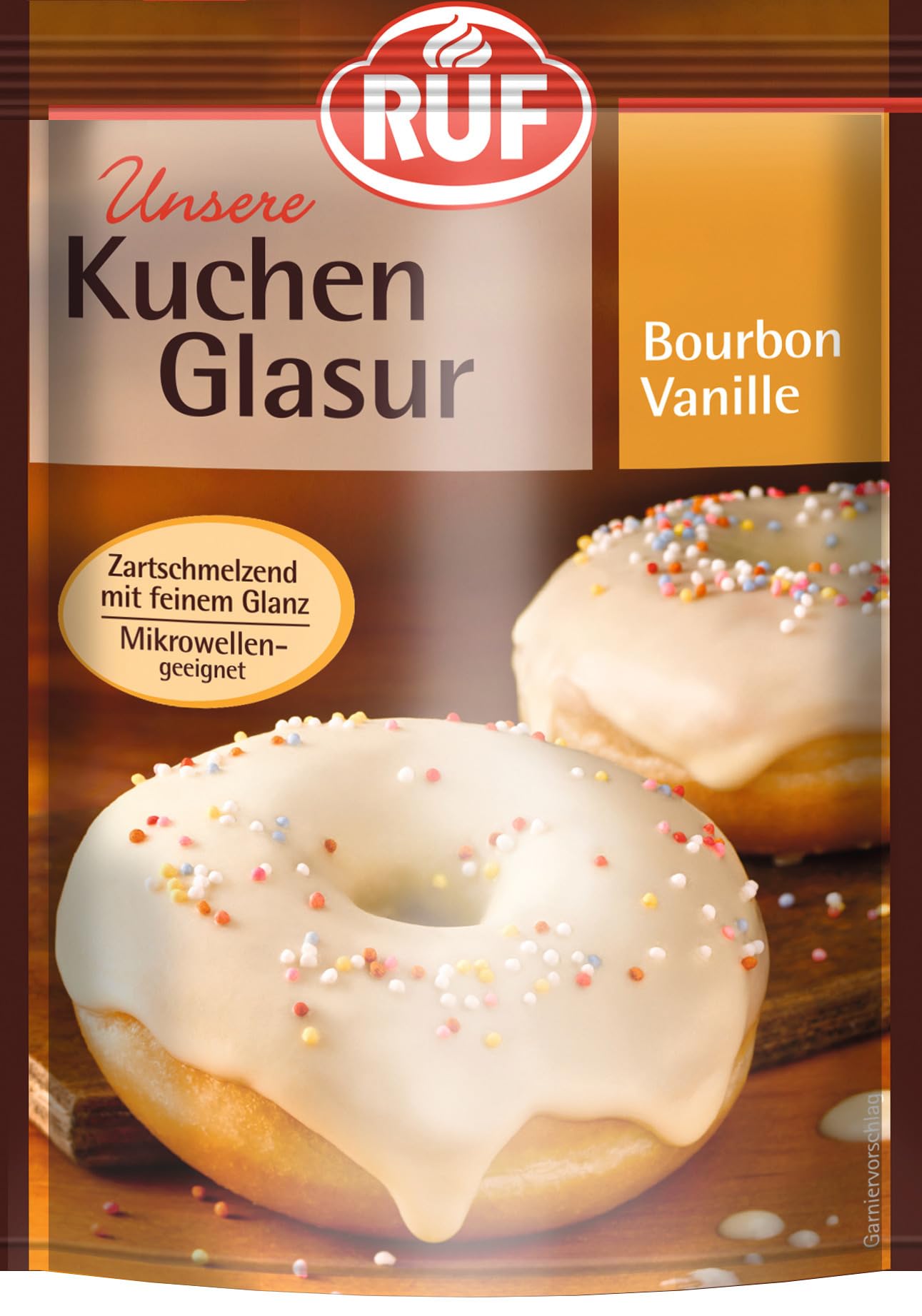 RUF Kuchen-Glasur Bourbon Vanille, 100g im Beutel, mikrowellengeeignet, zum Glasieren & Dekorieren von Plätzchen, Muffins & Kuchen, glutenfrei Angebot bei HelloDeals