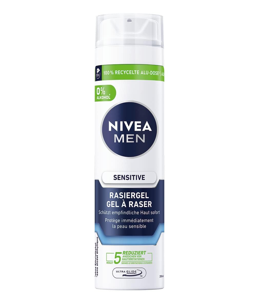 NIVEA MEN Sensitive Rasiergel für Männer (200 ml), Rasier Gel mit Kamille, Hamamelis und Vitamin E für eine sanfte Rasur, schützende Formel gegen Hautirritationen Recycelte Alu-Dose 200 ml (1er Pack) Angebot bei HelloDeals