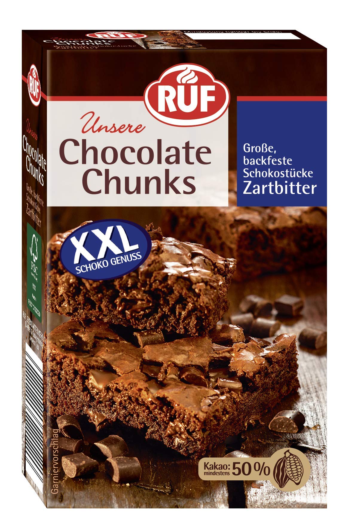 RUF Chocolate Chunks Zartbitter, Backfeste, dunkle Schokoladen-Tropfen, XXL Schoko-Drops zum Backen, vegane Schokoladen-Stücke, glutenfrei, 1x100g Zartbitter 100g Angebot bei HelloDeals