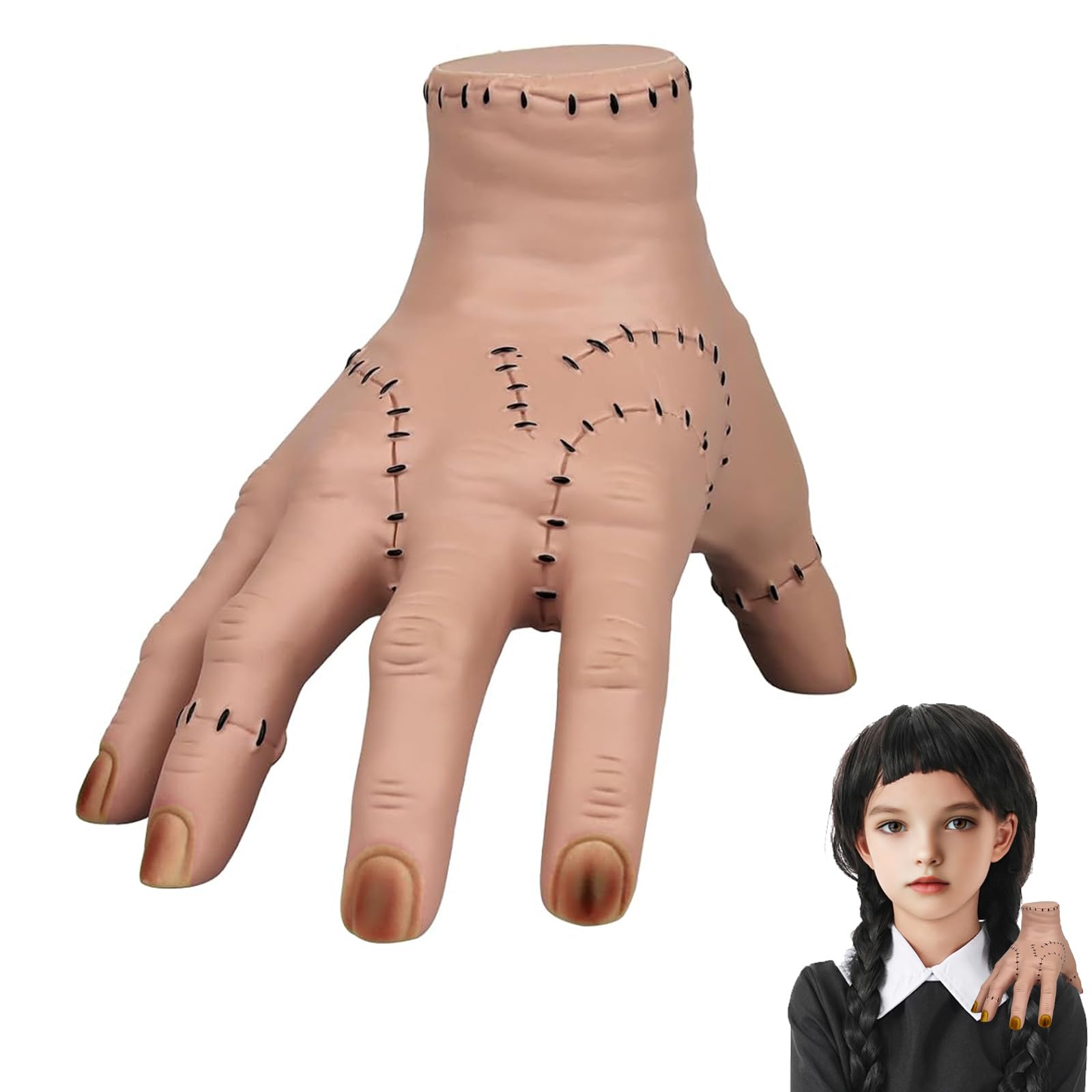 ASSUGO Wednesday Hand Halloween Dekoration - Realistische Scarred Latex Hand, Gruselige Requisiten für Halloween & Cosplay Angebot bei HelloDeals