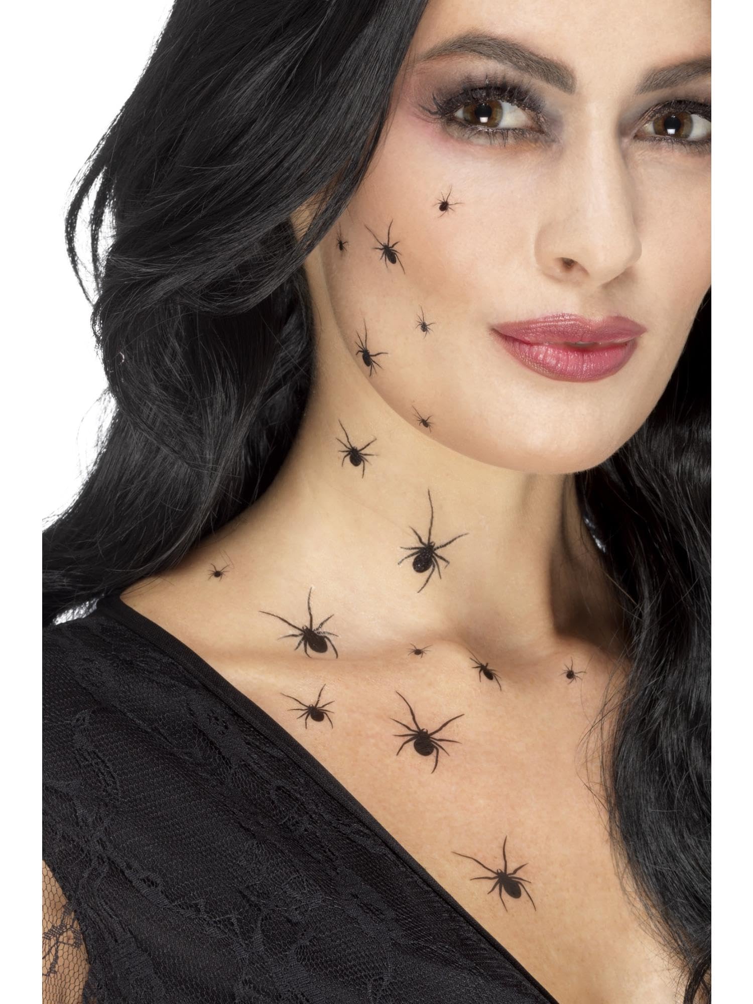 Smiffys Krabbelnde-Spinne-Klebetattoos, Schwarz, mit 2 Folien pro Packung, jeweils mit 16 Spinnen Halloween Einheitsgröße Schwarz Angebot bei HelloDeals