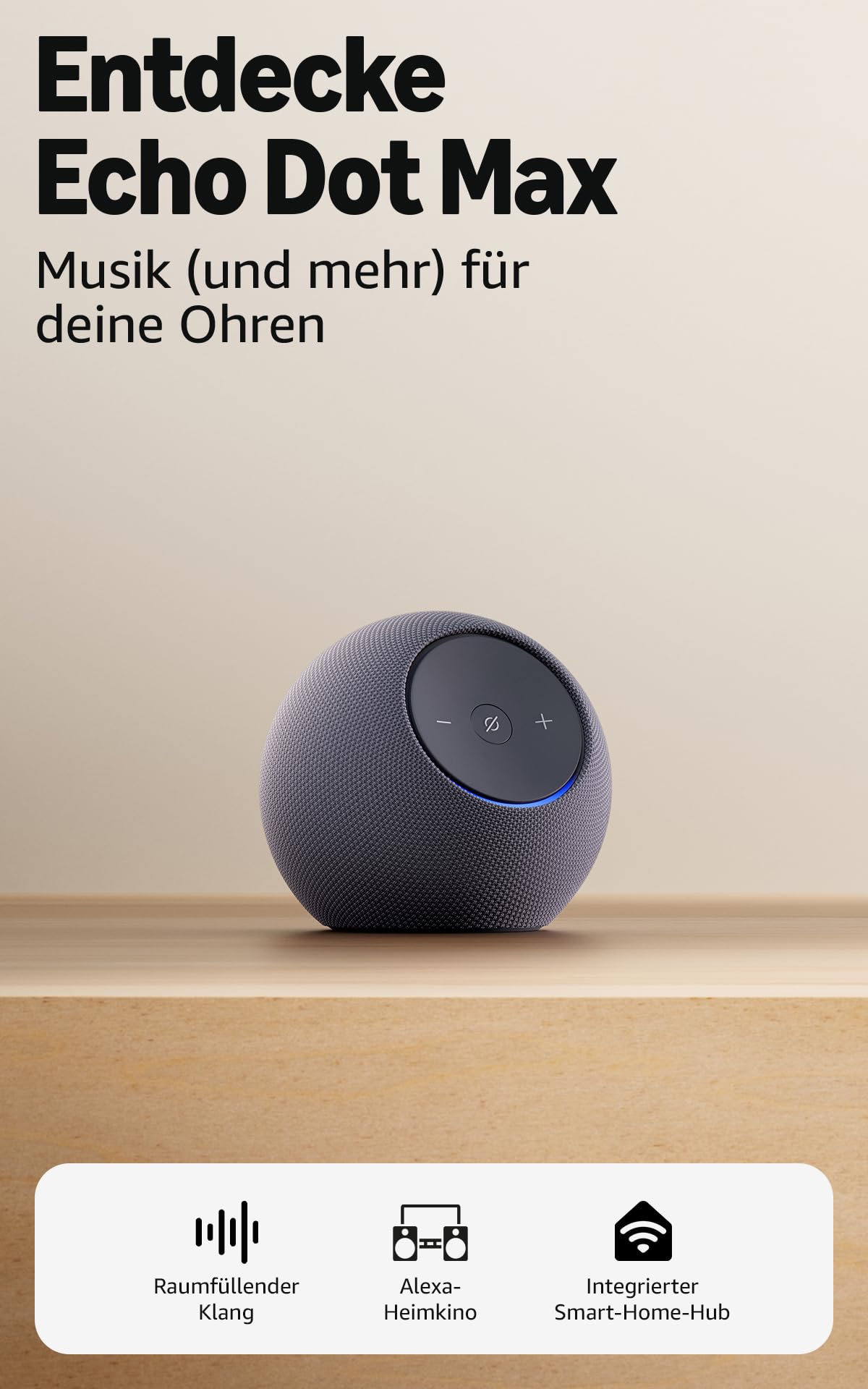 Amazon Echo Dot Max (neueste Generation), Alexa-Lautsprecher mit raumfüllendem Klang und integriertem Smart-Home-Hub, Graphit Angebot bei HelloDeals