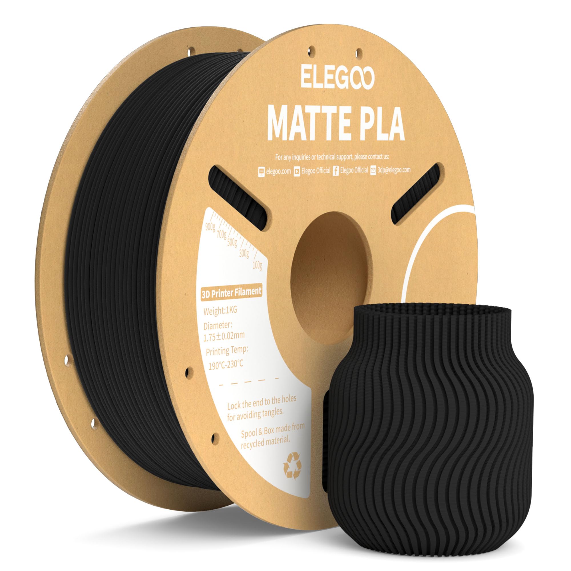 ELEGOO Matte PLA Filament Matte Schwarz 1KG, 1.75mm 3D Drucker Filament Maßgenauigkeit +/- 0.02mm, 1kg Kartonspule (2.2lbs) für die Meisten 3D Printer Angebot bei HelloDeals