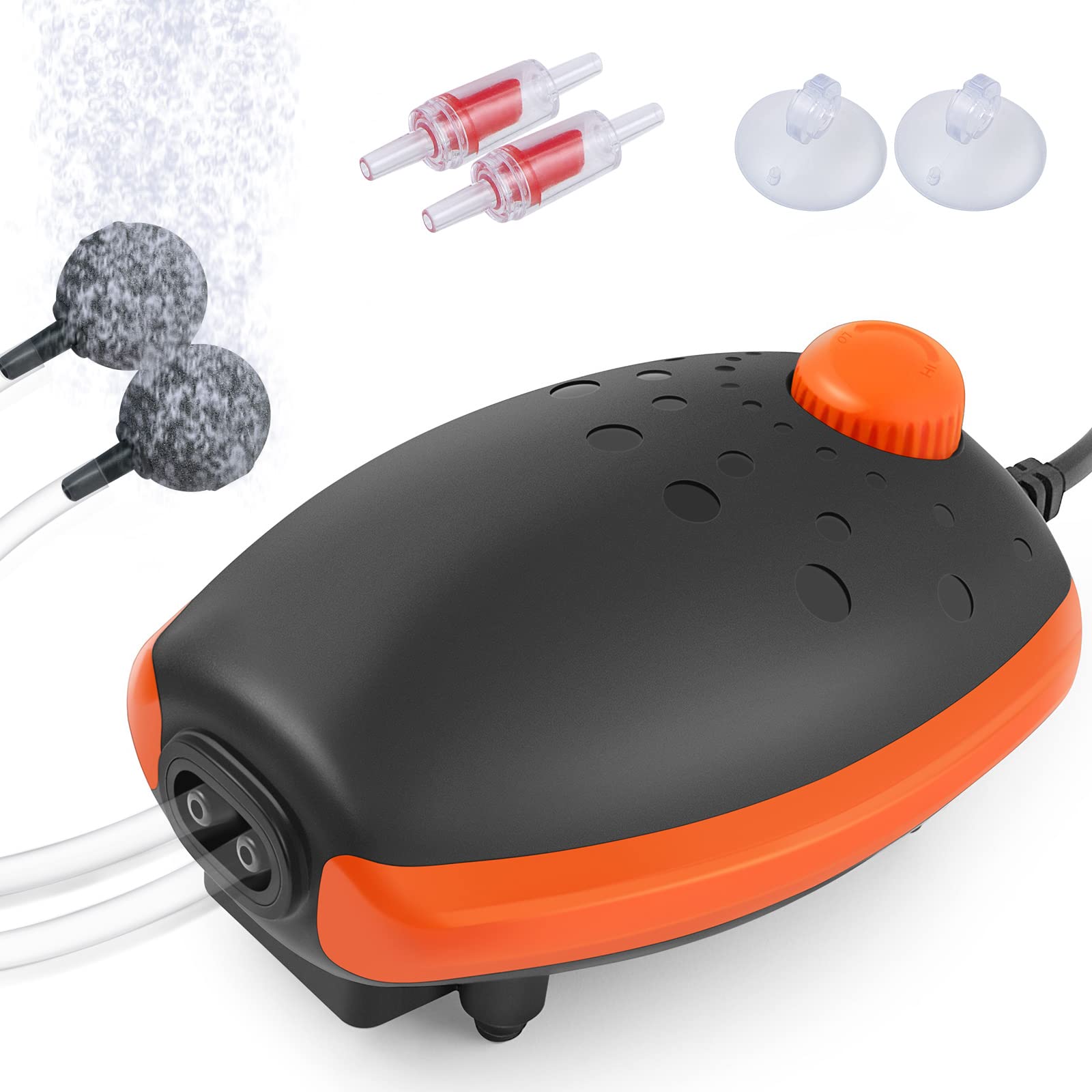 FEDOUR 3W Leise Aquarium Luftpumpe, 300L/H Sauerstoffpumpe leistungsstarker Belüfter für Aquarien bis zu 450L, mit Allem Zubehör Orange Angebot bei HelloDeals