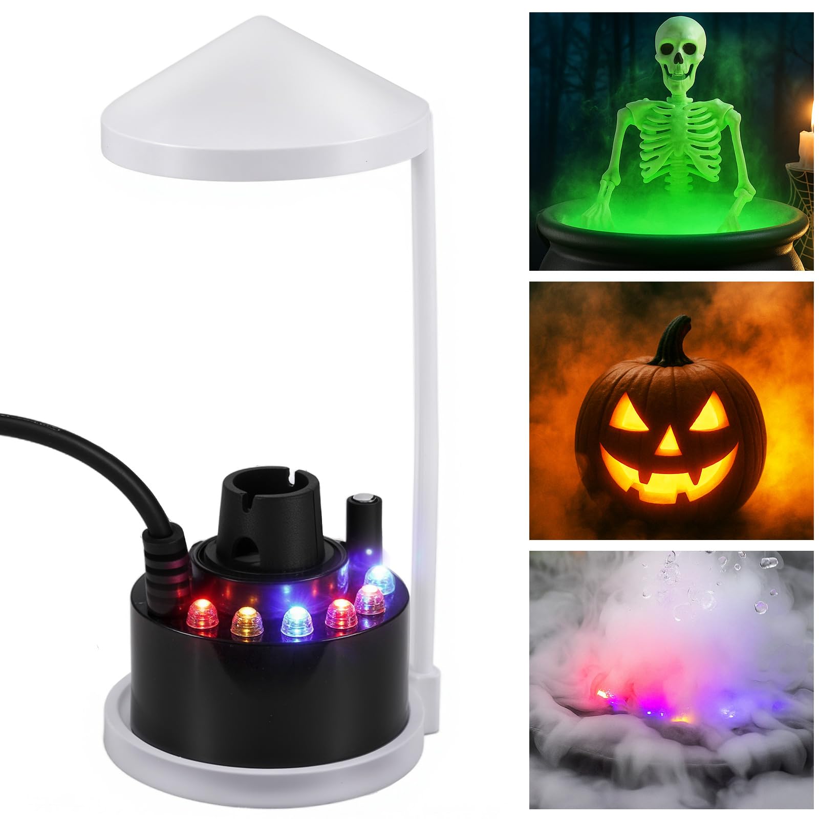 Ultraschall Vernebler, Mini Nebelmaschine mit 12 LED-Licht Nebler Fogger Leiser Zerstäuber 24V Nebelhersteller für Teich, Aquarium,Halloween Pumpkin und Hexentopf mit Spritzwassergeschütztem Zubehör Schwarz mit Licht Angebot bei HelloDeals