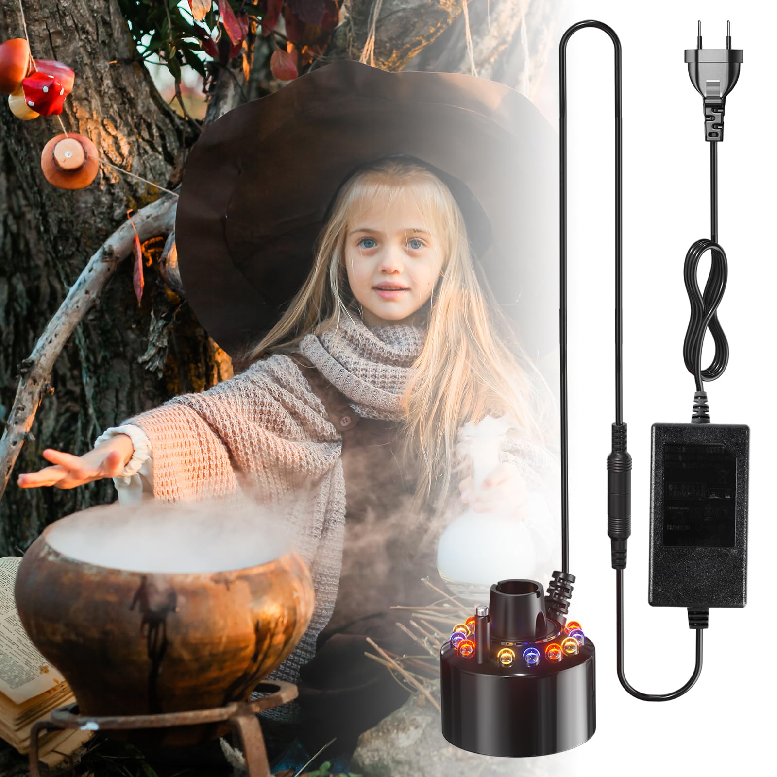 Doright Mini Nebelhersteller, Nebler Ultraschall Vernebler mit LED, Brunnen Wassernebler Fogger 350ML/H, Nebelgerät für Halloween Kürbis und Hexenkessel, Hexentopf, Party (mit EU Plug) Angebot bei HelloDeals