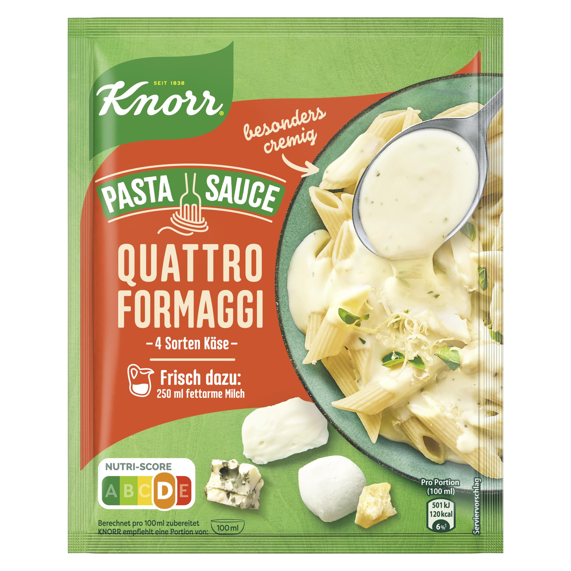 Knorr Pasta Sauce Quattro Formaggi leckere Nudelsauce mit 4 Sorten Käse 250 ml Angebot bei HelloDeals