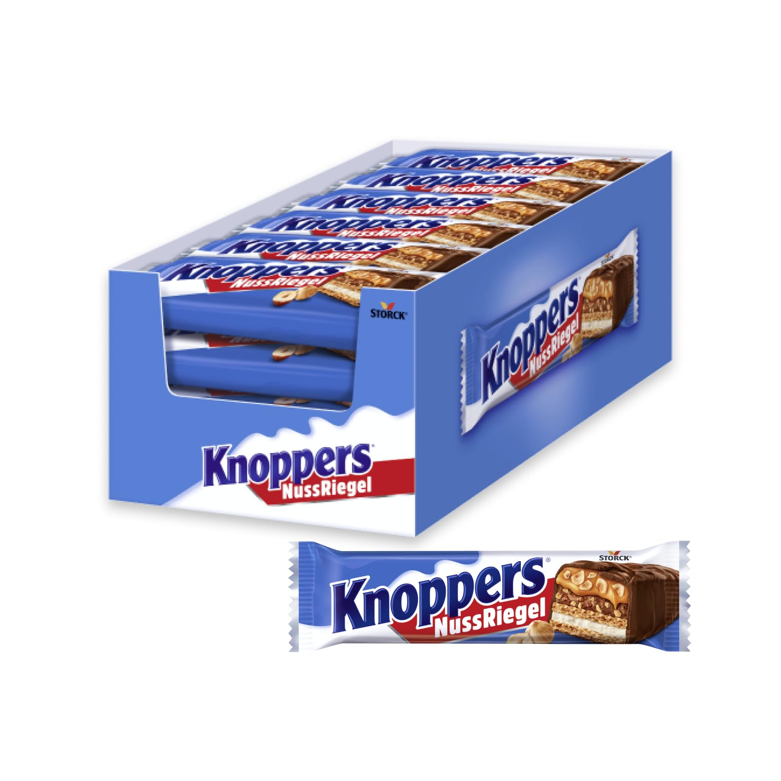 Knoppers NussRiegel – 24 x 40g – Schokoriegel mit Milch- und Nugatcreme, Haselnüssen, Karamell und Vollmilchschokolade 40 g (24er Pack) Haselnuss Angebot bei HelloDeals