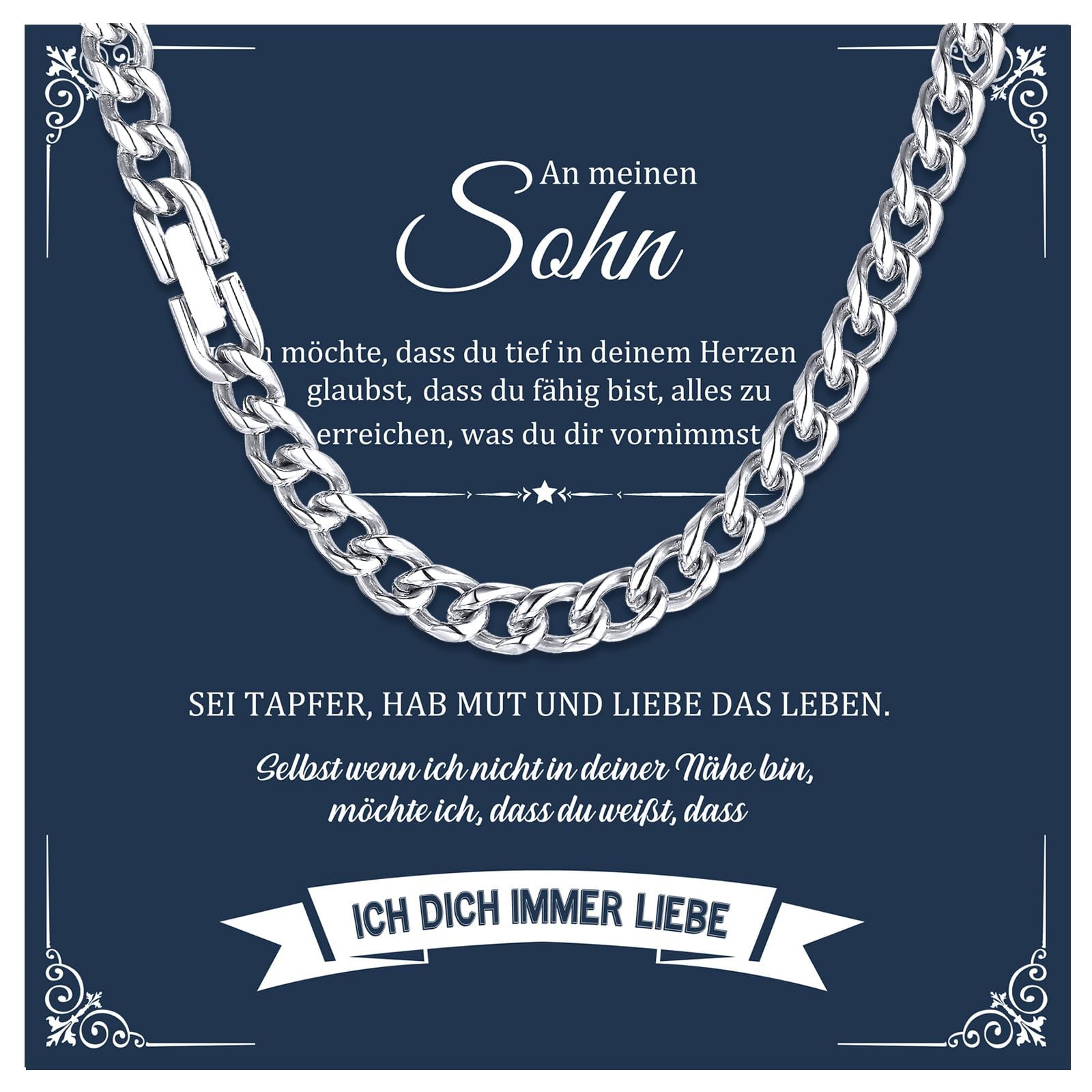 Sohn Geschenke Halskette Herren Silber - Kette Kubanische Edelstahl Ketten Hip-Hop Halskette für Männer Jungs Geburtstag Geschenk für Sohn Bruder Mann Papa Papa-Tochter 6mm 8mm 45cm-6MM Sohn Angebot bei HelloDeals