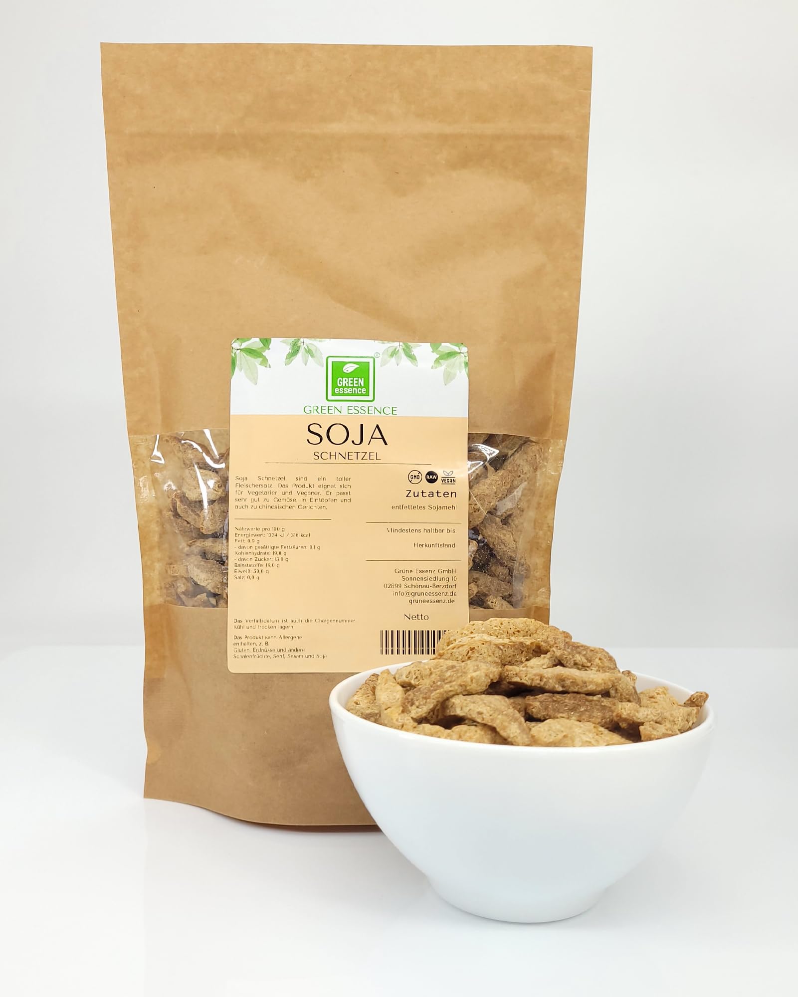 Sojaschnetzel 500g Alternative zu Fleisch von der Grünen Essenz - vielseitiger Fleischersatz für eine vegane Ernährung - Soja geschnetzeltes - Proteinquelle Angebot bei HelloDeals