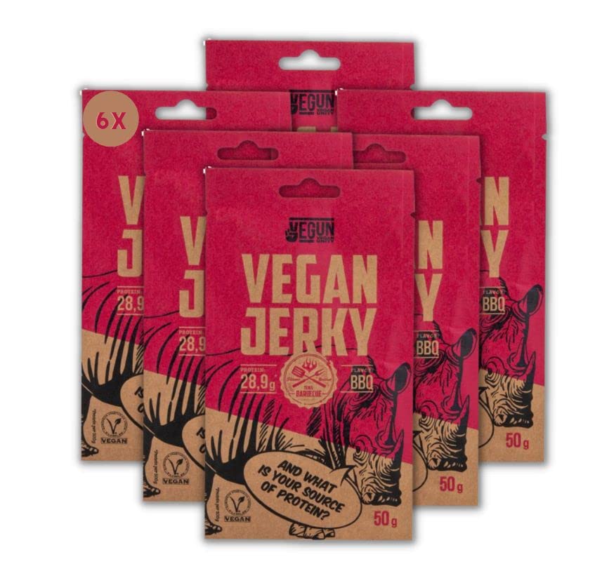 Vegan Jerky – 100% vegan - 6er Pack (6 x 50g) – 2 köstliche Geschmacksvarianten (Texas BBQ) Angebot bei HelloDeals