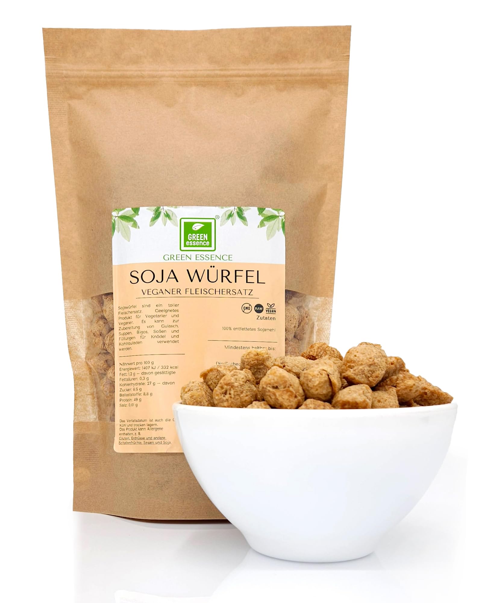 Sojawürfel 500g Alternative zu Fleisch von der Grünen Essenz - vielseitiger Fleischersatz für eine vegane Ernährung - Soja Balls Chunks - Protein Soja-Würfel Angebot bei HelloDeals