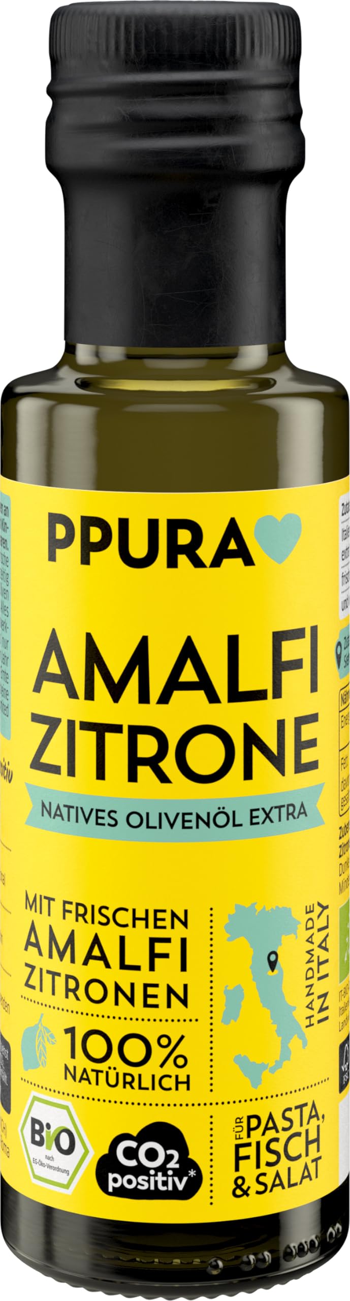 PPURA Bio Natives Olivenöl Extra Amalfi Zitrone | Italienisches Oliven Öl mit frischen Amalfi Zitronen | 100% Natürlich, Ohne Zusatzstoffe und Aromen | Kaltgepresst & Lichtgeschützt | 100ml 100 ml (1er Pack) Angebot bei HelloDeals