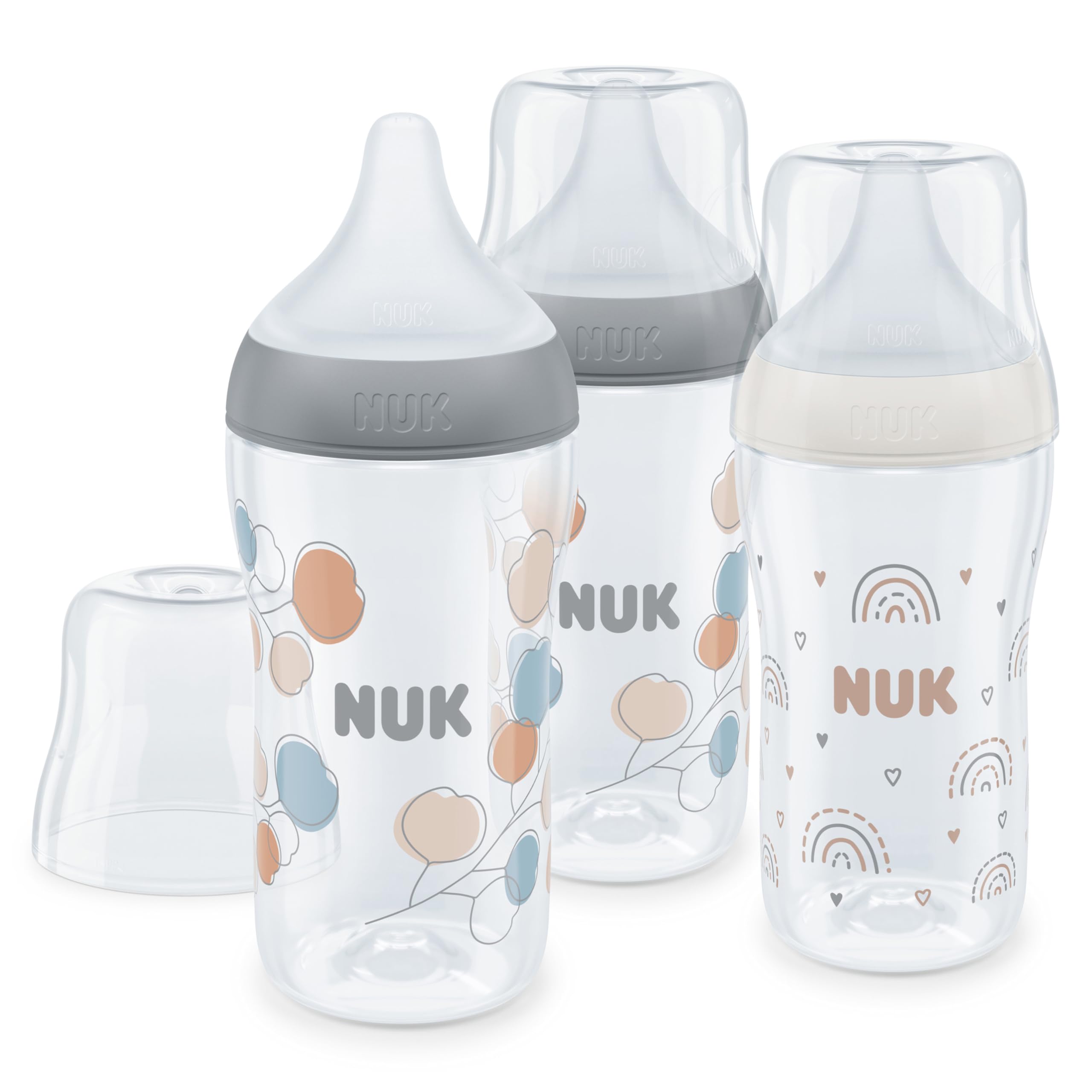 NUK Perfect Match Babyflaschenset | Ab 3 Monate | Passt sich dem Baby an | Temperature Control | Anti-Colic | 260 ml | BPA-frei | Silikontrinksauger, Medium | Regenbogen und Zweig | 3 Stück 3 stück (1er Pack) Zweig Angebot bei HelloDeals
