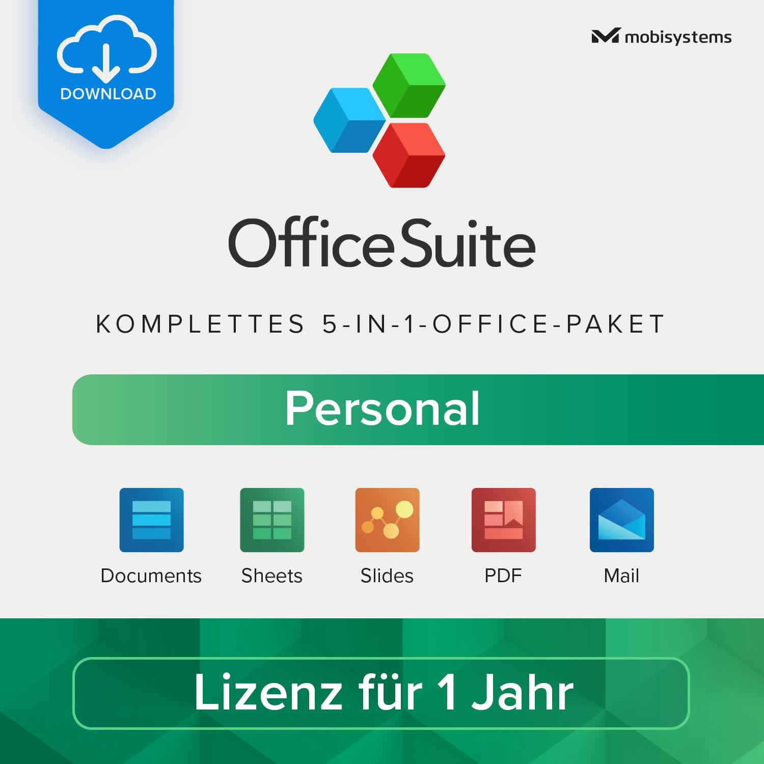 OfficeSuite Personal | 5-in-1-Office-Paket | Dokumente, Tabellen, Präsentationen, PDF, E-Mail & Kalender | Lizenz für 1 Jahr | 1 Windows-PC & 2 Mobilgeräte [Online-Code] Aktivierungscode per Email Personal Angebot bei HelloDeals