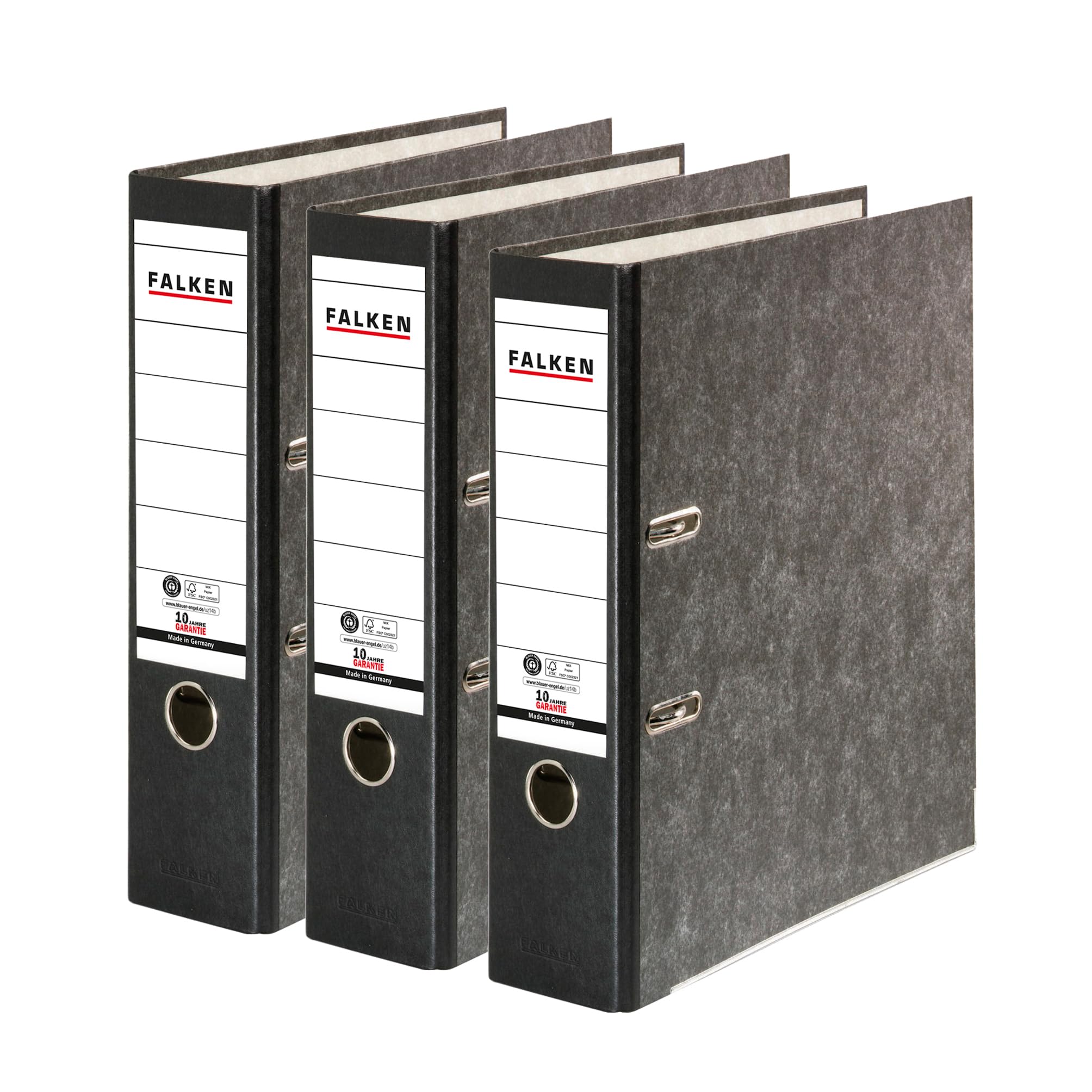 Original Falken 3er Pack Recycling-Ordner Wolkenmarmor. Made in Germany. 8 cm breit DIN A4 schwarzer Rücken Ringordner Aktenordner Briefordner Büroordner Pappordner CO2-Neutral Blauer Engel Angebot bei HelloDeals
