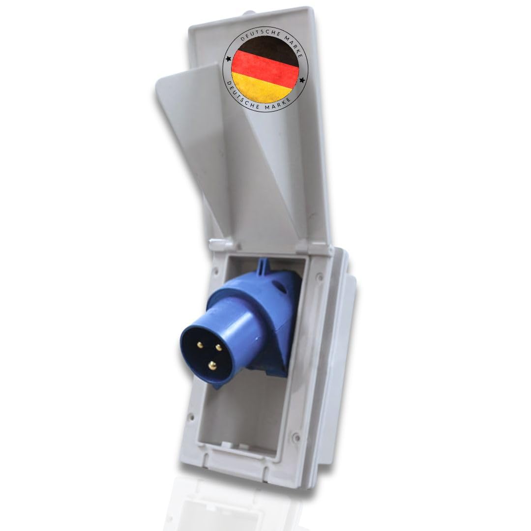 Carbest CEE Steckdose 16a Weiß - Rechteckig, IP44, 240V, 3-polig, Klappdeckel, Einbau-Stecker für Außeneinsatz, einspeisesteckdose, Wohnwagen Zubehör, Wohnmobil Zubehör, Camper Zubehör Angebot bei HelloDeals