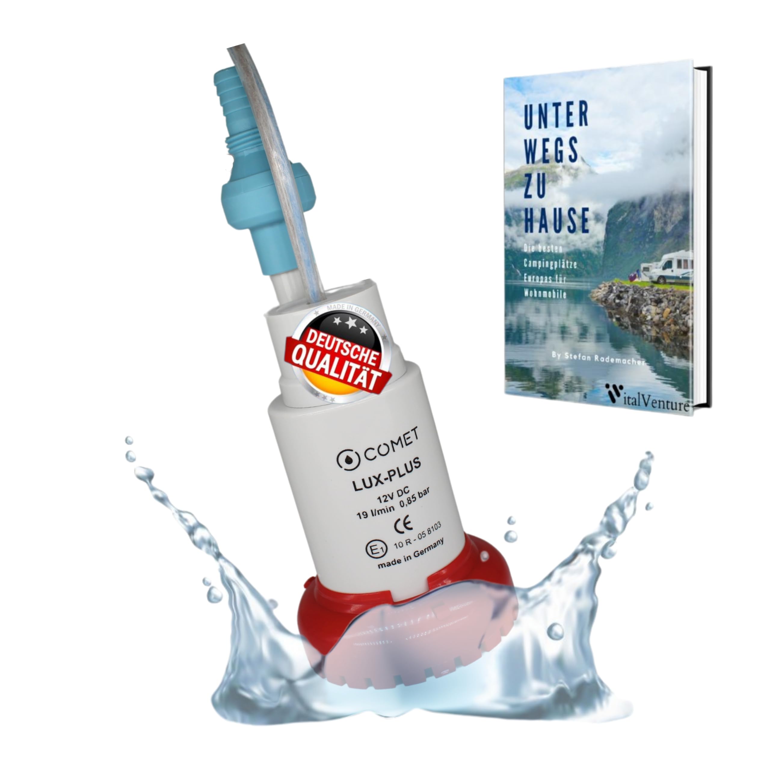 Carbest LuxPlus 12V Wasserpumpe - mit Rückschlagventil & Filter, Camping Ebook - 19 l/m, 0.85 bar, Weiß-rot, Kunststoff, Mini-Transfer-Pumpen-Design Angebot bei HelloDeals