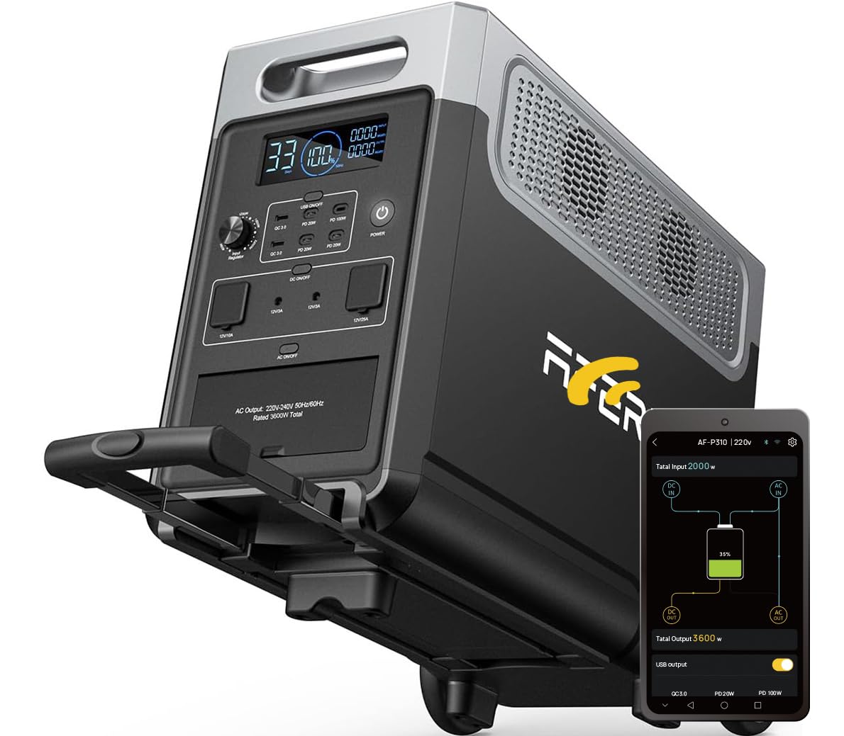 AFERIY Tragbare Powerstation AF-P310, 3840Wh LiFePO4 Batterie, 3 AC Ausgang 3600W, 2000W Solar Eingang, USV Notstrom für Camping, Zuhause, Notfall Angebot bei HelloDeals