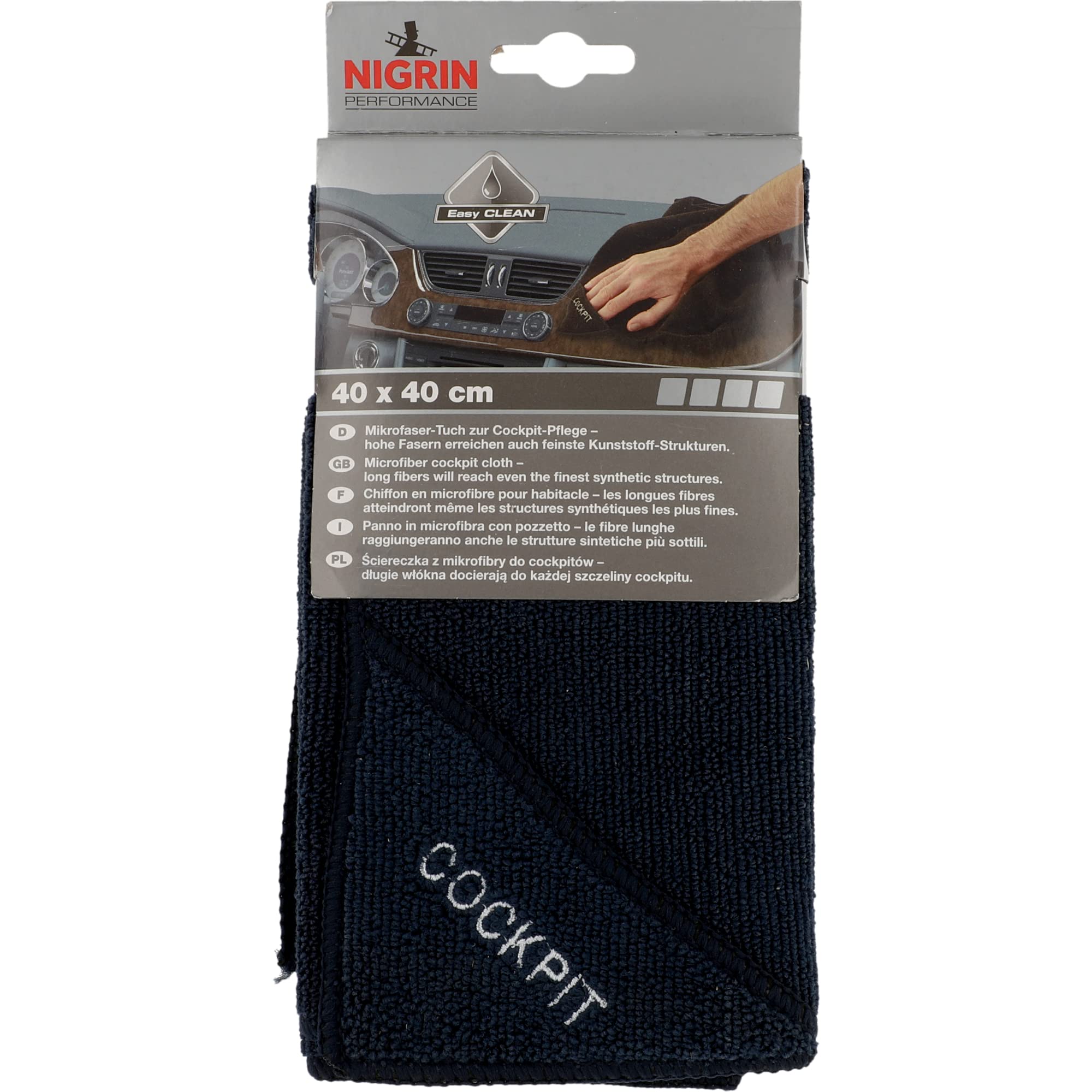 NIGRIN Mikrofaser-Tuch Cockpit, schonende und hochwirksame Reinigung und Pflege von allen Kunststoffen im Innenraum, garantiert fusselfrei, Auto Microfasertuch Autopflege, 40x40 cm 1 cm MicrofaserTuch Cockp Single Angebot bei HelloDeals
