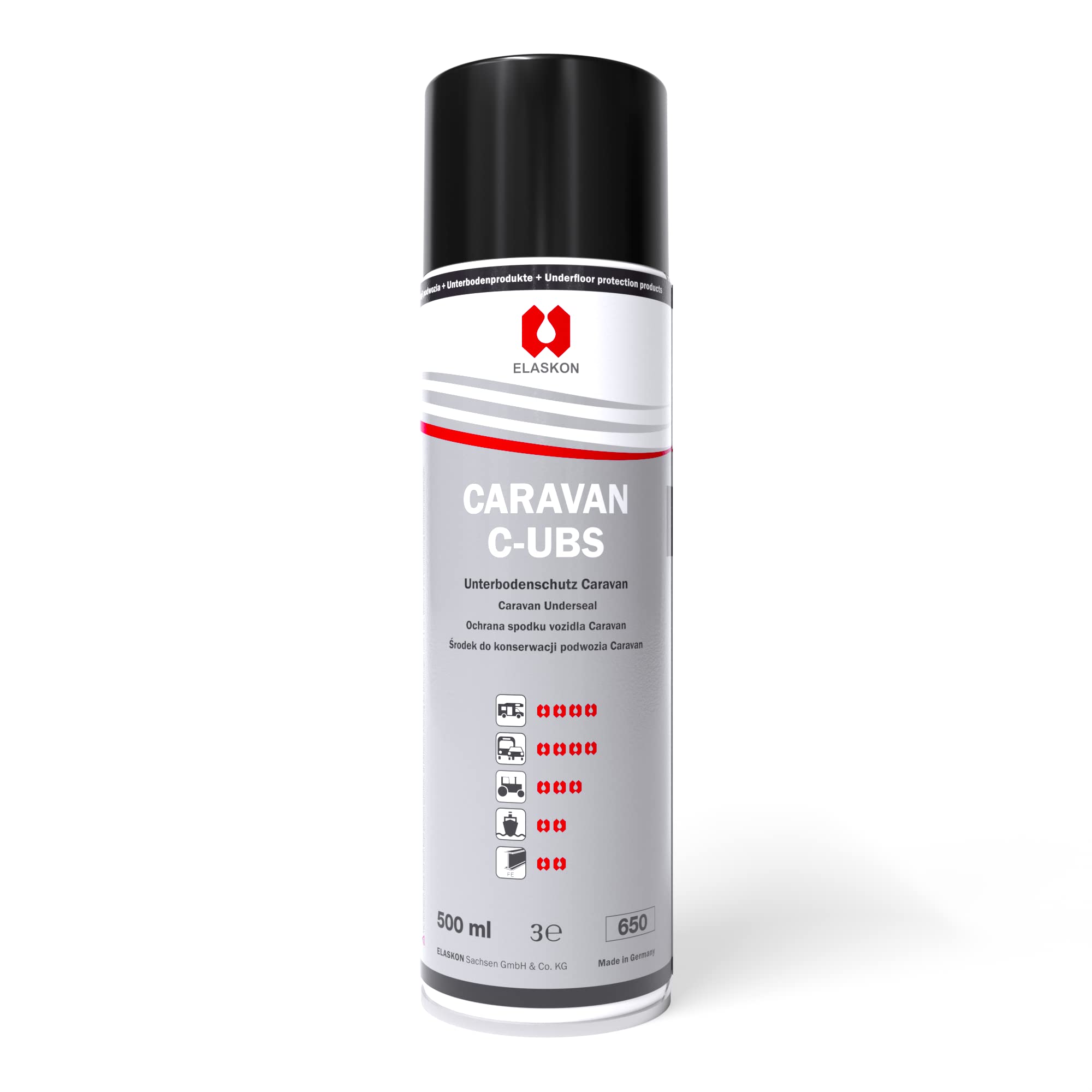 ELASKON C-UBS Caravan Unterbodenschutz Spray 500 ml/Korrosionsschutz Spray und Rostschutz Spray/Unterbodenschutz für Wohnwagen und Caravan/Unterbodenschutz Bitumenbasis Aerosoldose 500 ml Sprayflasche Angebot bei HelloDeals