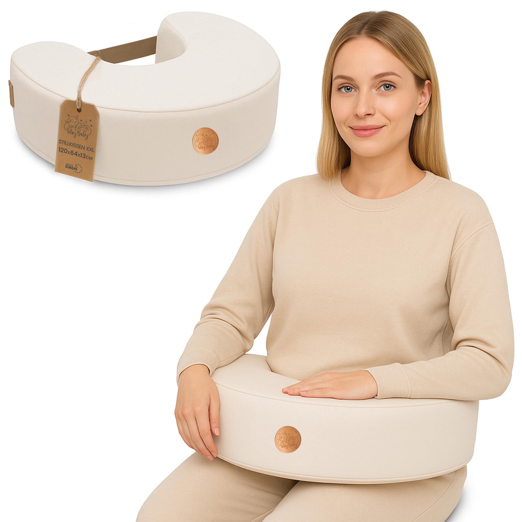 Stillkissen XXL Lagerungskissen für Baby Stillen Nursing Pillow - Schwangerschaftskissen Stillmond Breastfeeding Mond und Kinder Stillhörnchen mit Memory Foam Beige Angebot bei HelloDeals