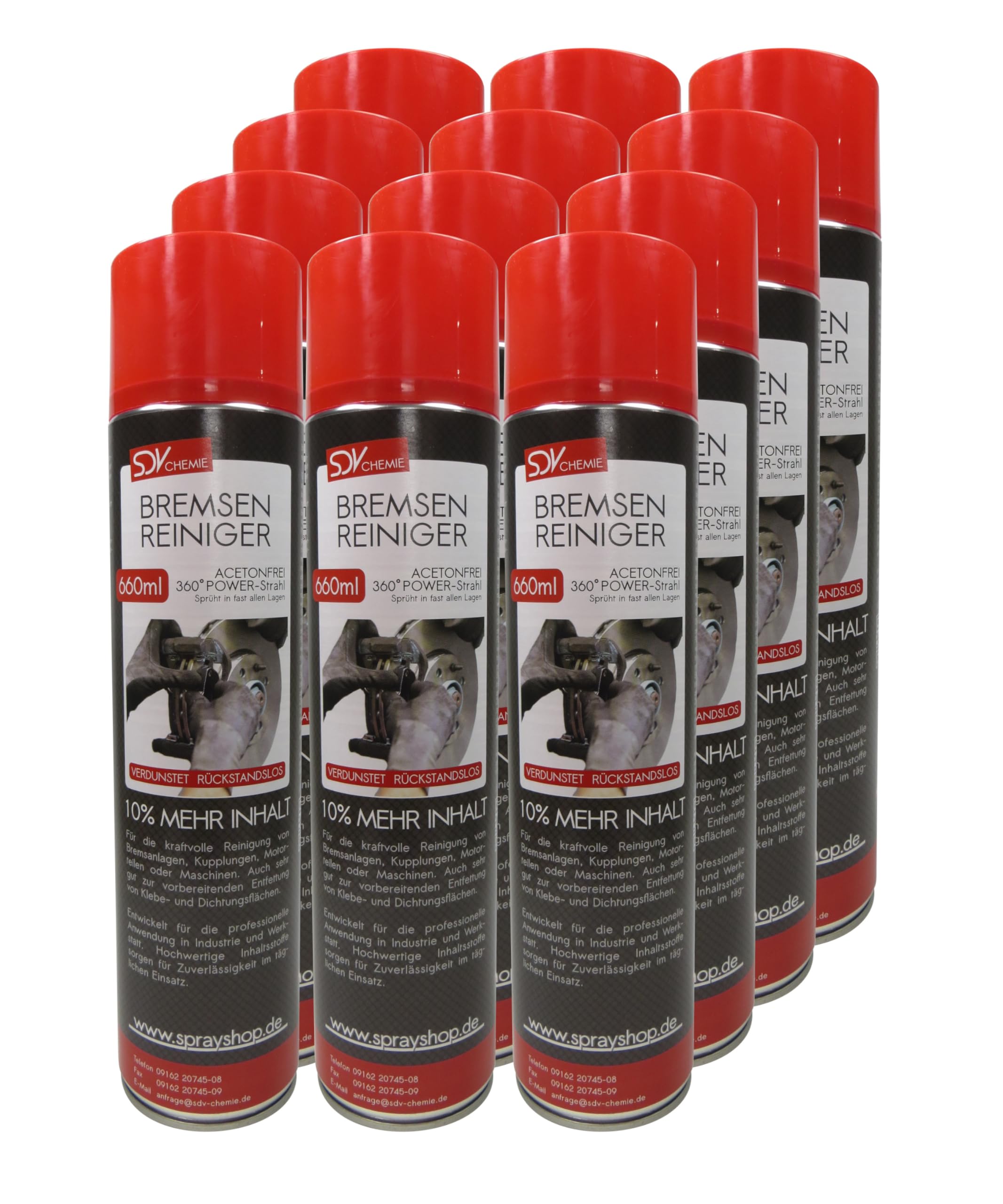SDV Chemie Bremsenreiniger Spray 12x 660 ml Power Brake Cleaner 360° Ventil Teilereiniger Angebot bei HelloDeals