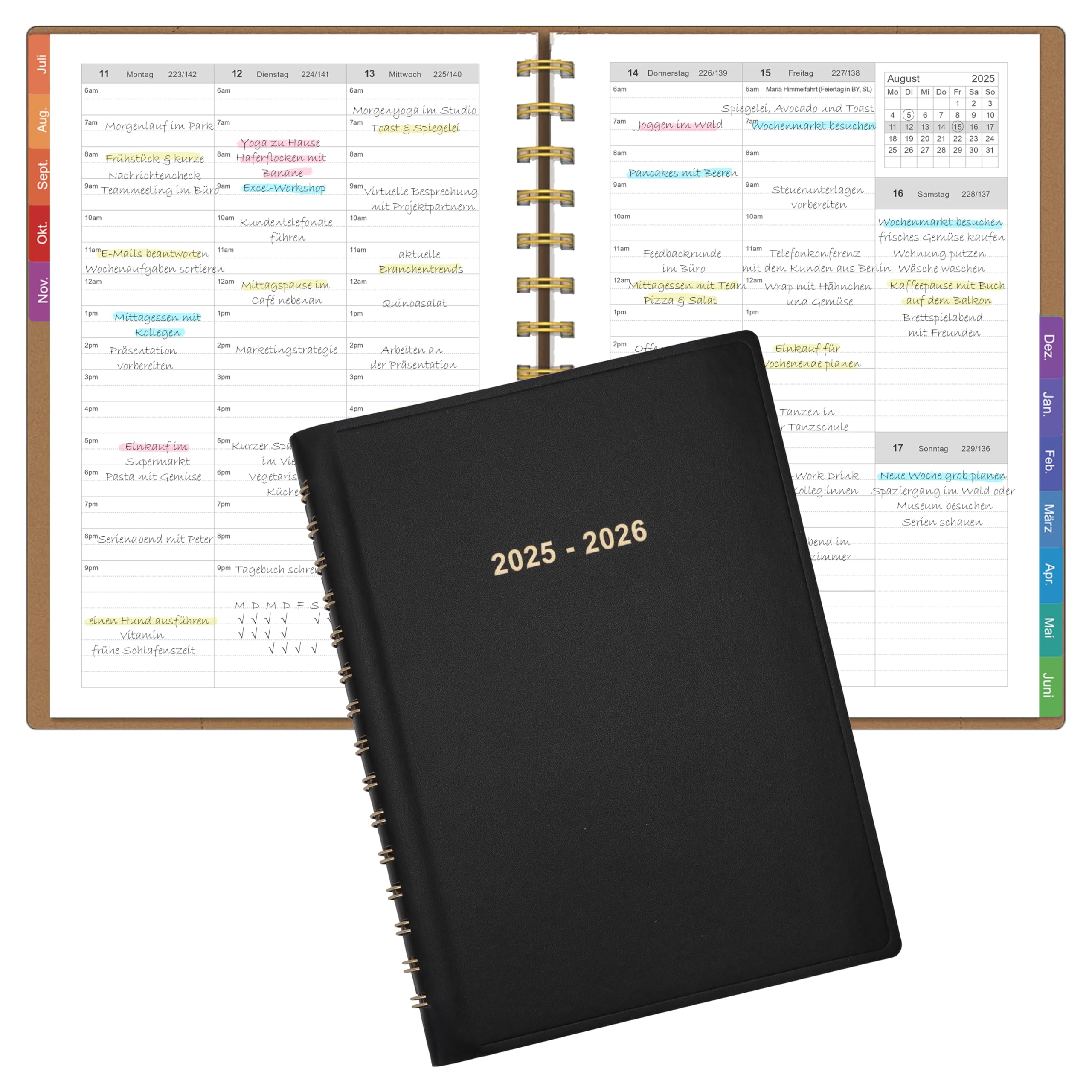 Leapig Terminplaner A5 2025/2026 Softcover mit Farbigem Randregister & Multifunktionalen Seiten – Juli 2025 bis Juni 2026 – 30 Minuten-Intervalle Wochenplaner 100 GSM Papier Schwarz A5 Angebot bei HelloDeals