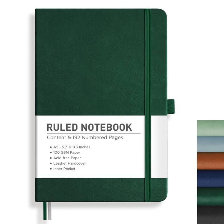 RETTACY Notizbuch Liniert A5, Journal Tagebuch mit 192 nummerierten Seiten,100gsm Notizbücher, Innentasche, Hardcover Buch für Büro Schule Arbeit Frauen Männer, 14.8 x 21cm - Dunkelgrün Dunkelgrün A5 Angebot bei HelloDeals