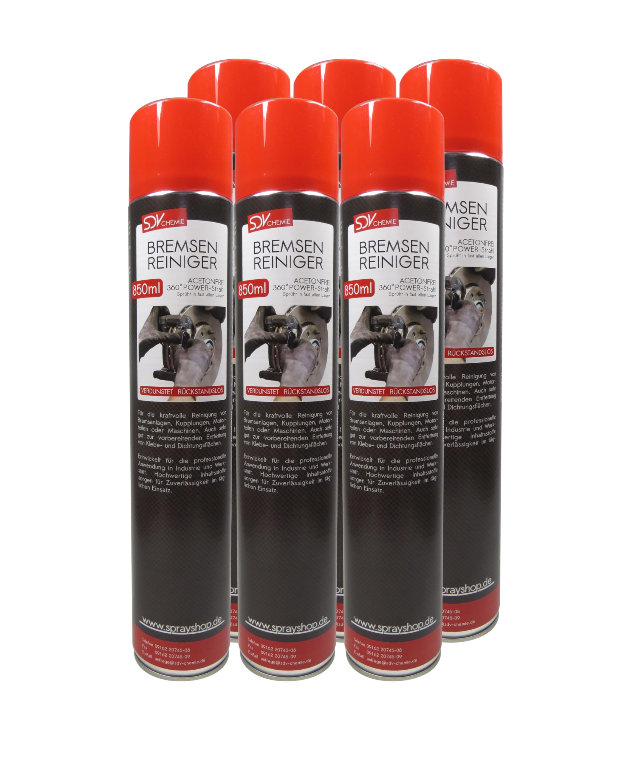 SDV Chemie Bremsenreiniger Spray 6X 850 ml Power Brake Cleaner 360° Ventil Teilereiniger Angebot bei HelloDeals