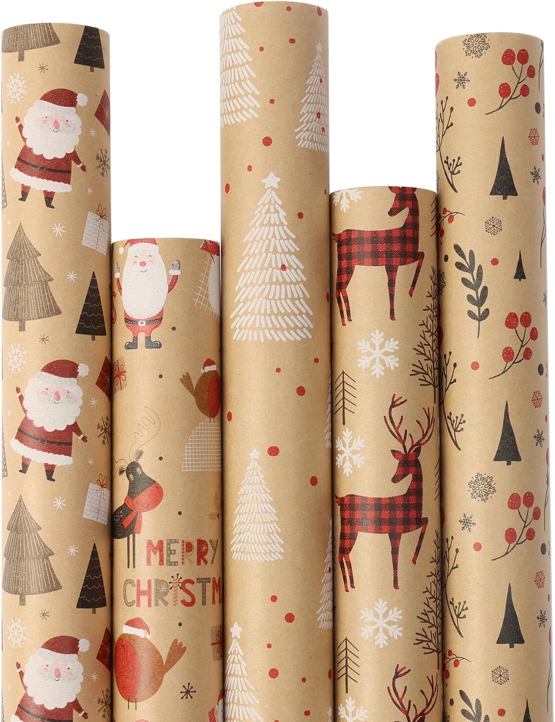 ONBAGLST 43X15M Weihnachtsgeschenkpapierrollen - 5x 3M Weihnachtsgeschenkpapier, Geschenkpapierrollen für Geschenkkisten & Dekoration. BROWN Angebot bei HelloDeals