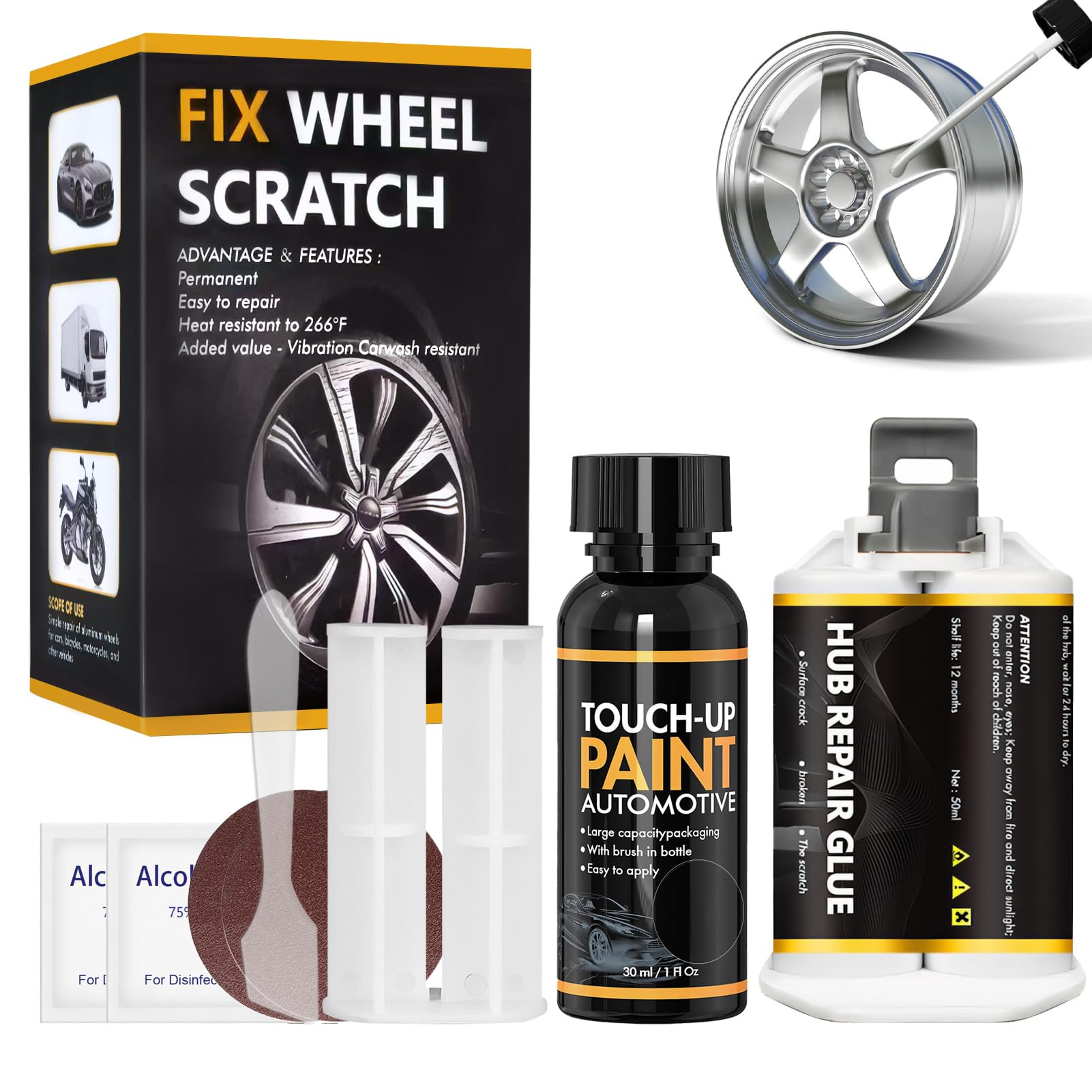 WEILAOK Felgen Reparaturset, Alufelgen Reparatur Set, Alufelgen Lack, Reifenreparaturse, Radreparaturkleber felgen Lack zur Reparatur von Kratzern, Dellen und Anderen Leichtmetallfelgen, Silbergrau Angebot bei HelloDeals