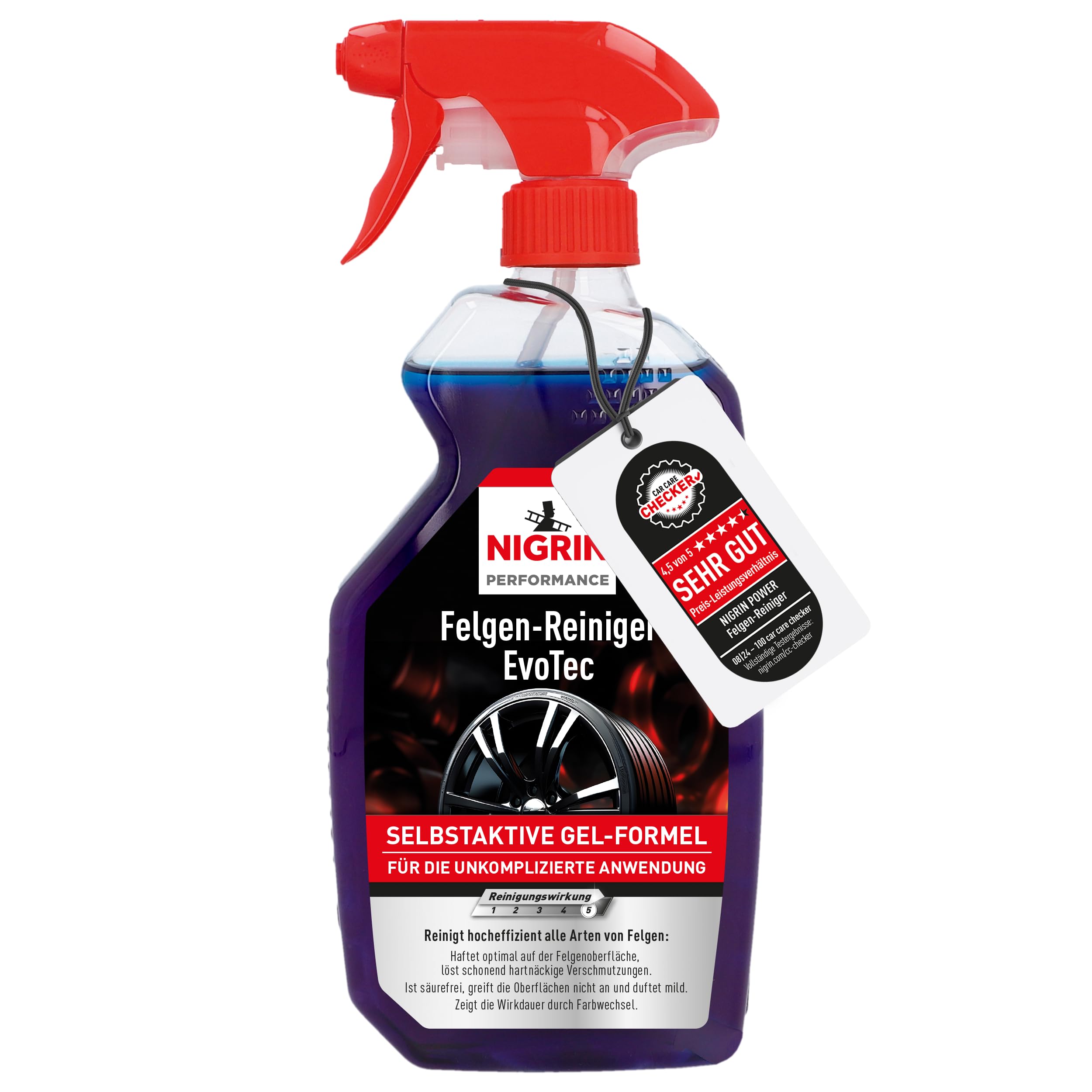 NIGRIN Felgen-Reiniger EvoTec, hocheffektive Reinigung aller Arten von Felgen, integrierter Wirk-Indikator, selbstaktiv, säurefrei, 750 ml Felgenreiniger EvoTec - Verbesserte Rezeptur Angebot bei HelloDeals