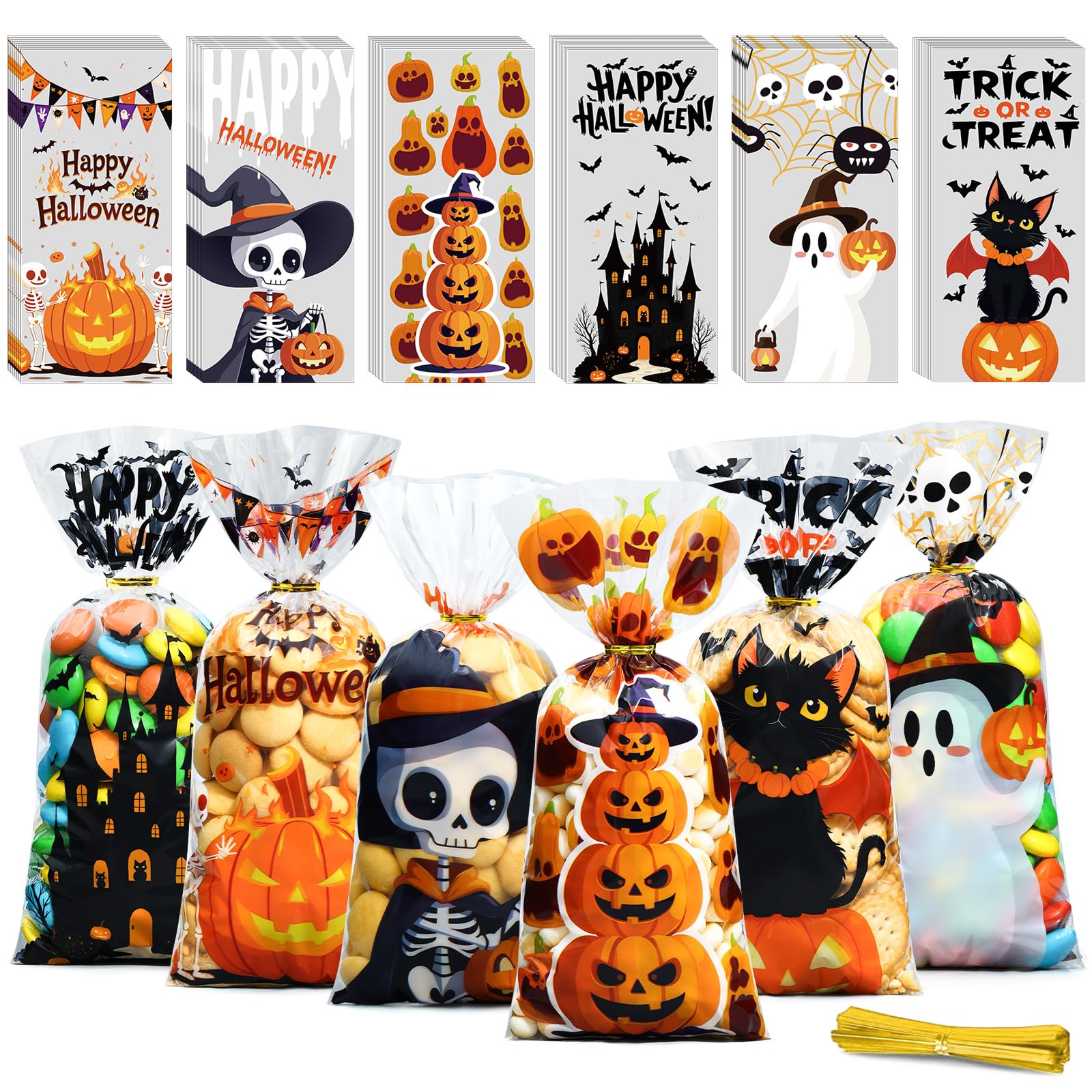 BBLIKE Halloween Tüten, 120 Pcs Cellophantüten mit Twist Krawatten, Halloween Tasche für Sweets Kekse Snacks, Party Supplies und Geschenke A1 Angebot bei HelloDeals