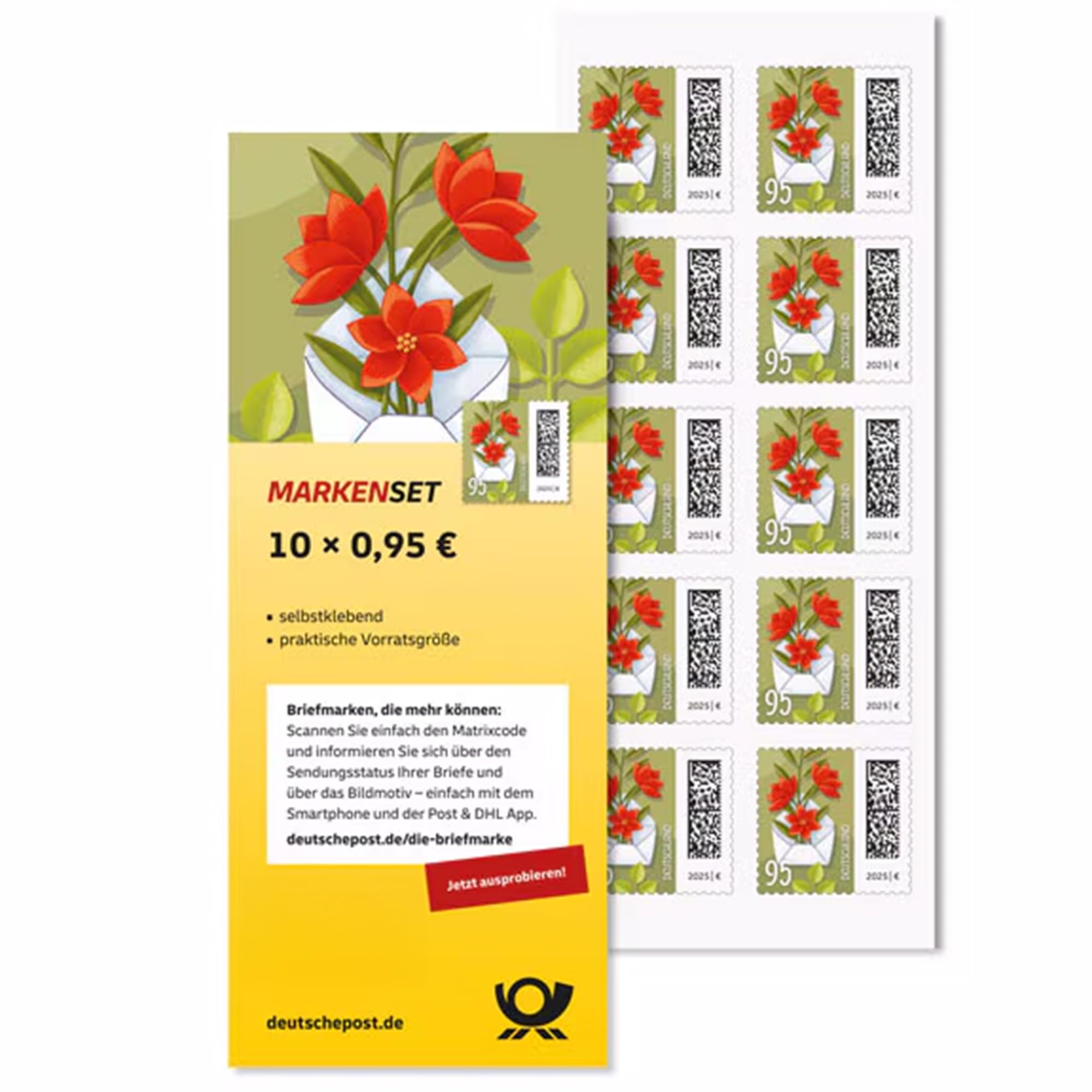 DEUTSCHE P0ST 10x 0,95€ Briefmarken selbstklebend, für Standardbriefe bis 20g & Postkarten 10 Marken 0,95 EUR Angebot bei HelloDeals